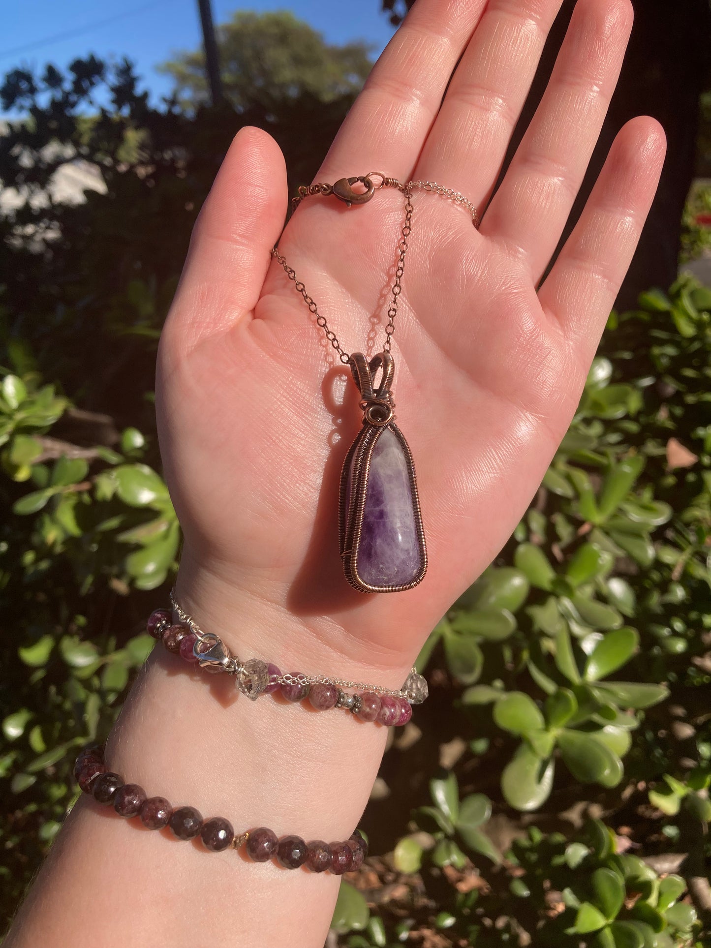 One-of-a-Kind Amethyst Copper Wire-Wrapped Pendant