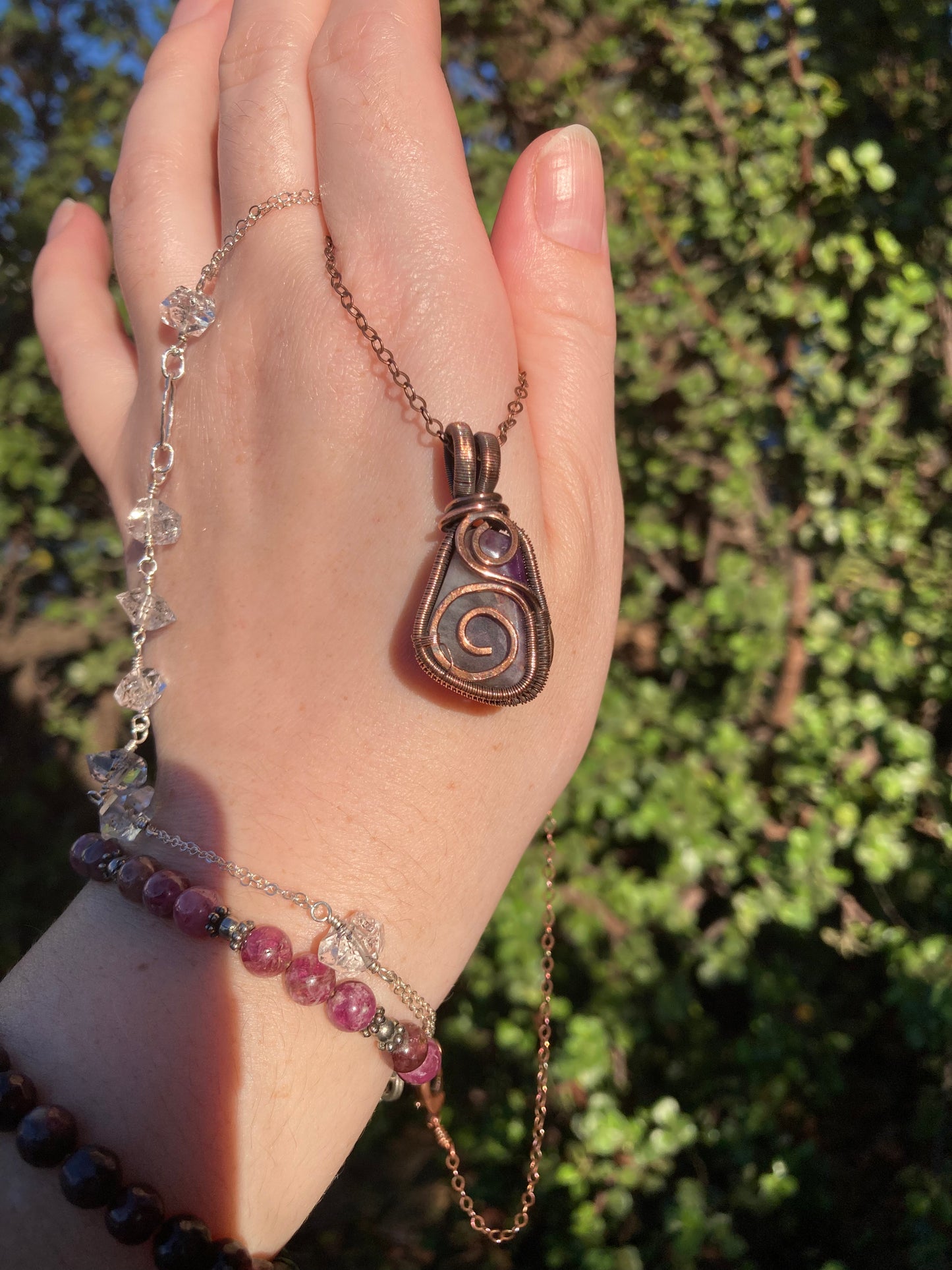 One-of-a-Kind Amethyst Copper Wire-Wrapped Pendant