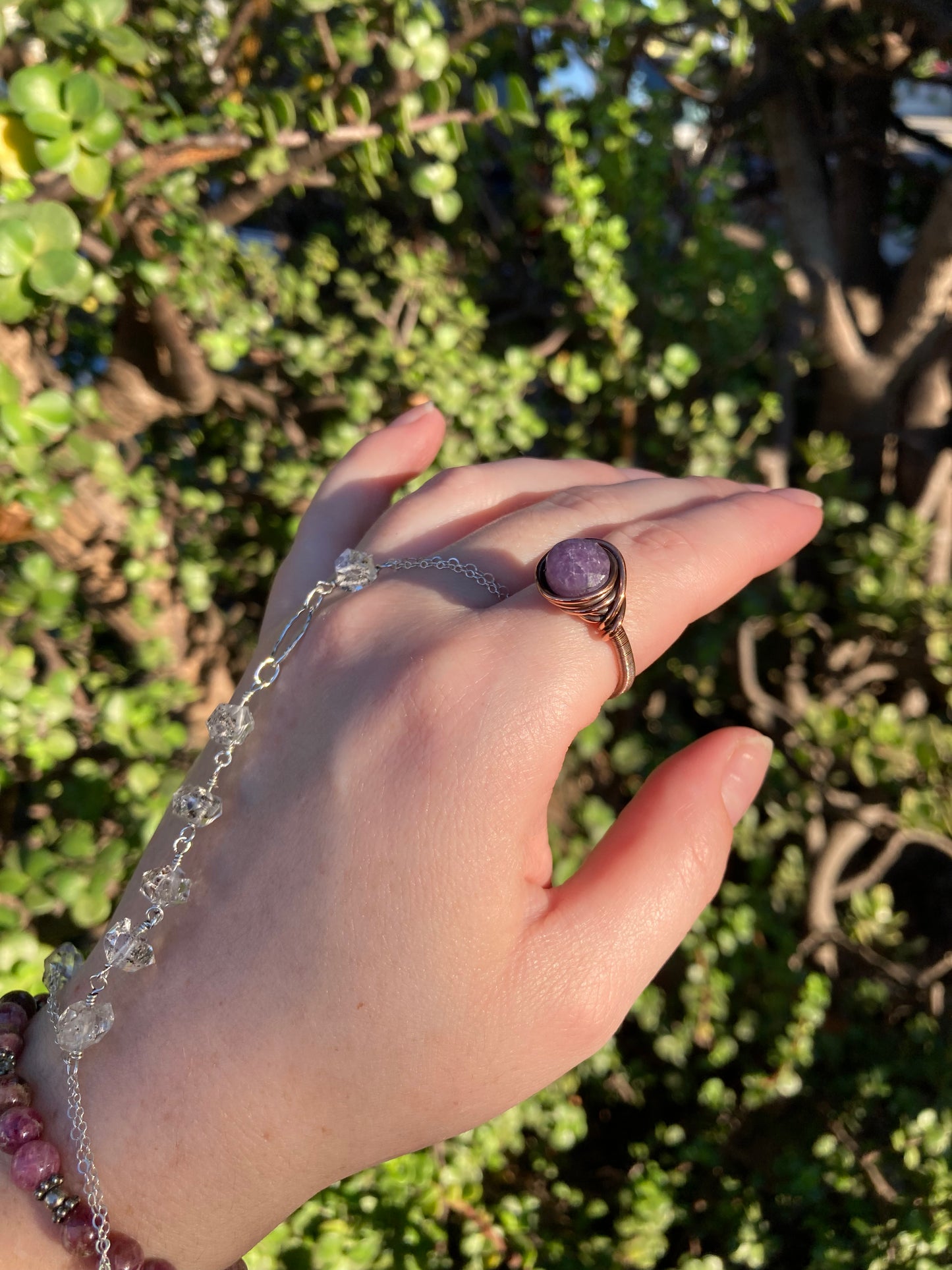 Purple Lepidolite Copper Wire-Wrapped Ring | Handmade Crystal Jewelry