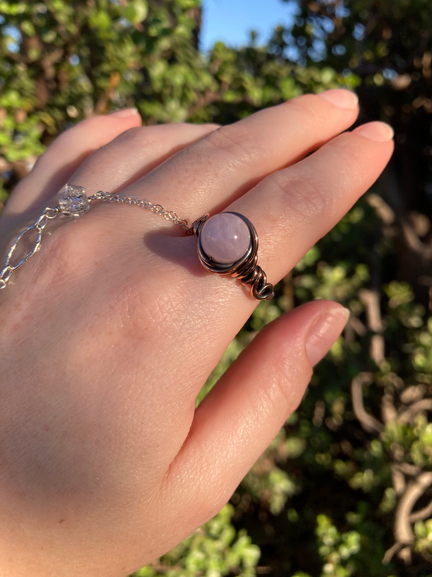 Kunzite Copper Wire-Wrapped Ring | One-of-a-Kind Handmade Pink Gemstone Jewelry