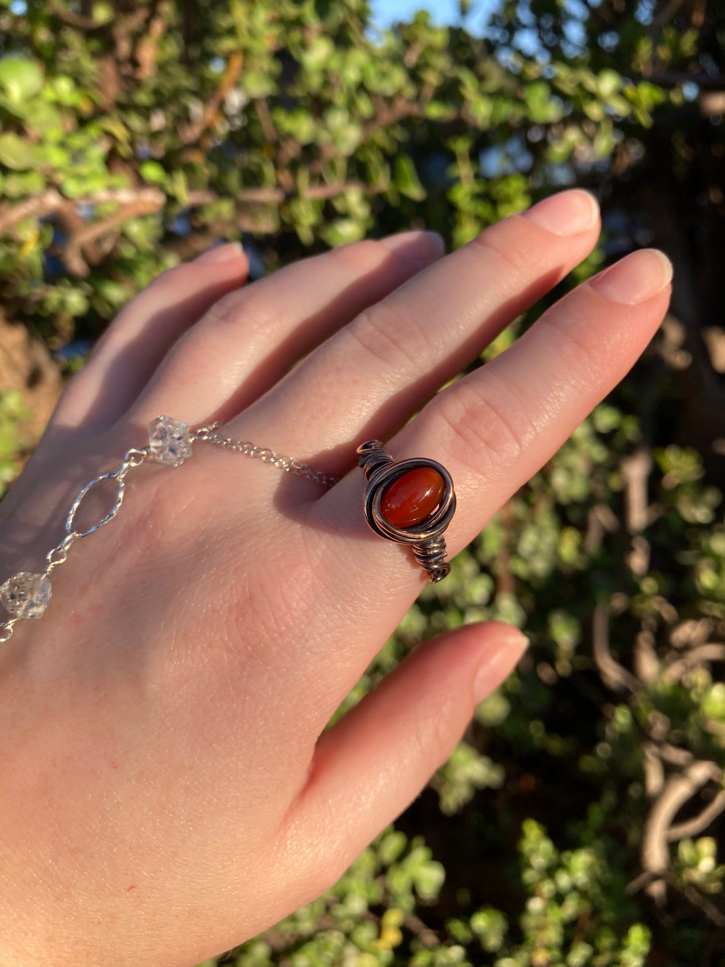 Carnelian Copper Wire-Wrapped Ring | One-of-a-Kind Handmade Gemstone Jewelry
