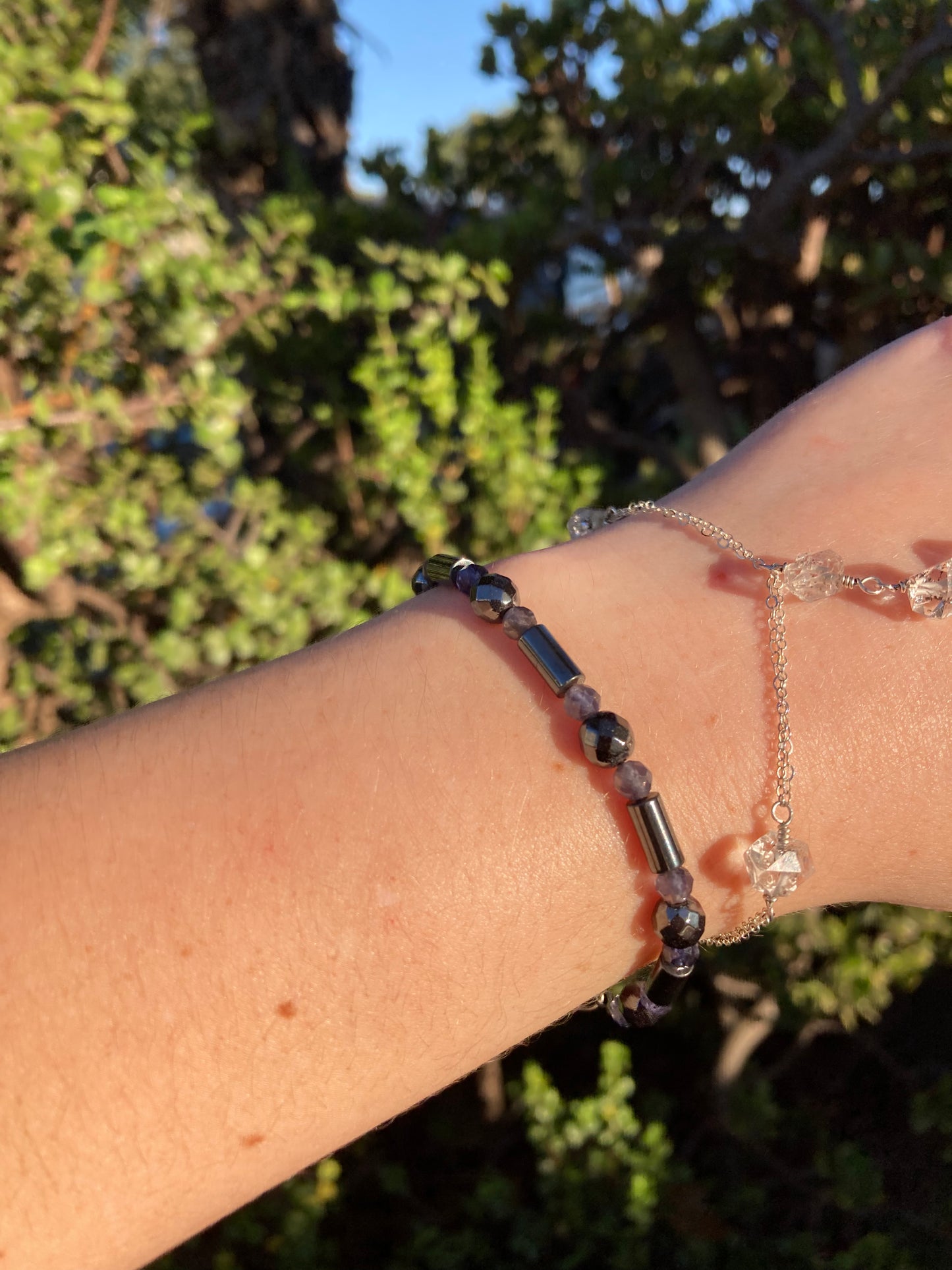 One-of-a-Kind Hematite & Iolite Sterling Silver Beaded Bracelet