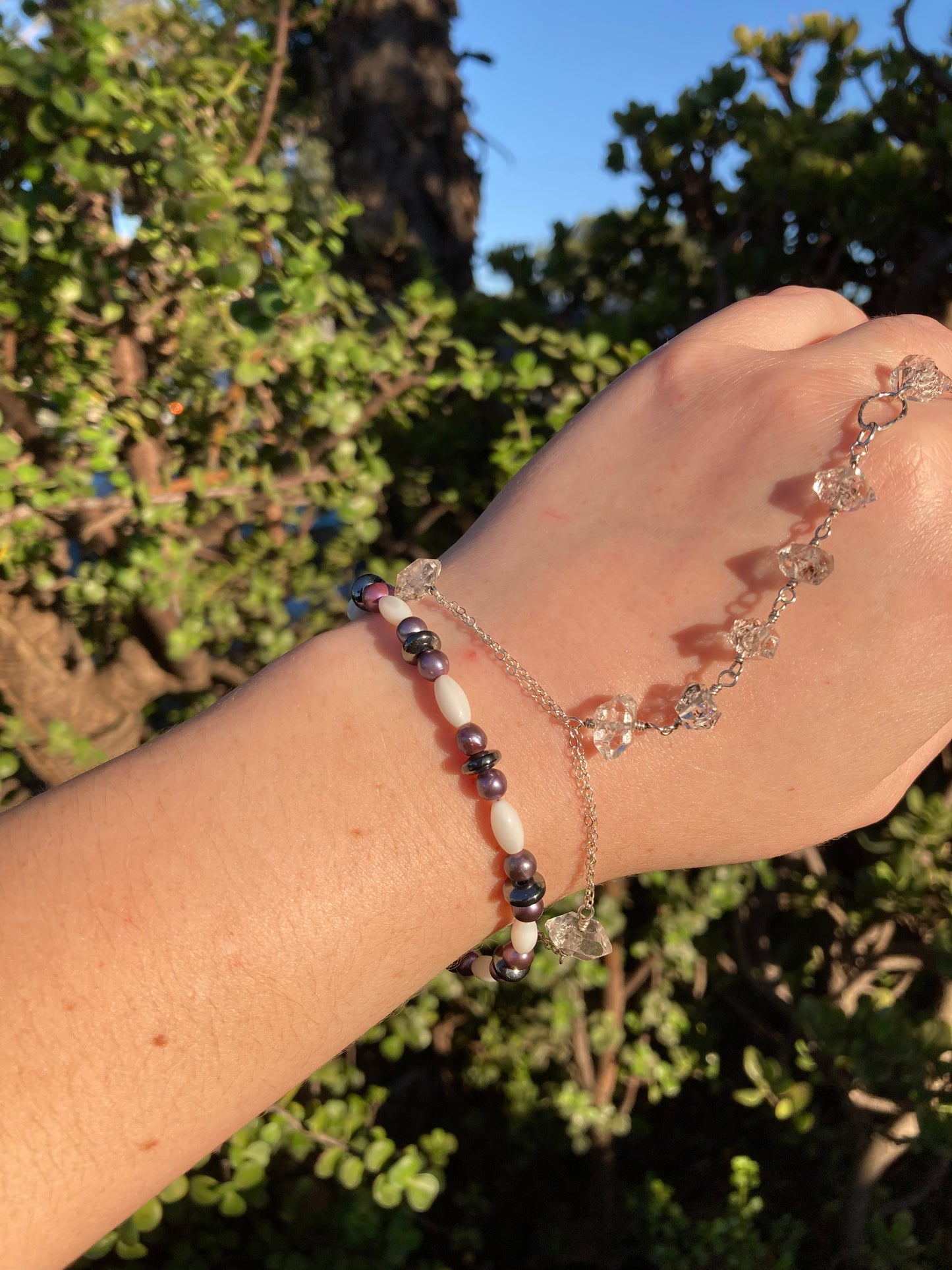 Freshwater Pearl, Mother-of-Pearl & Hematite Sterling Silver Bracelet – One of a Kind