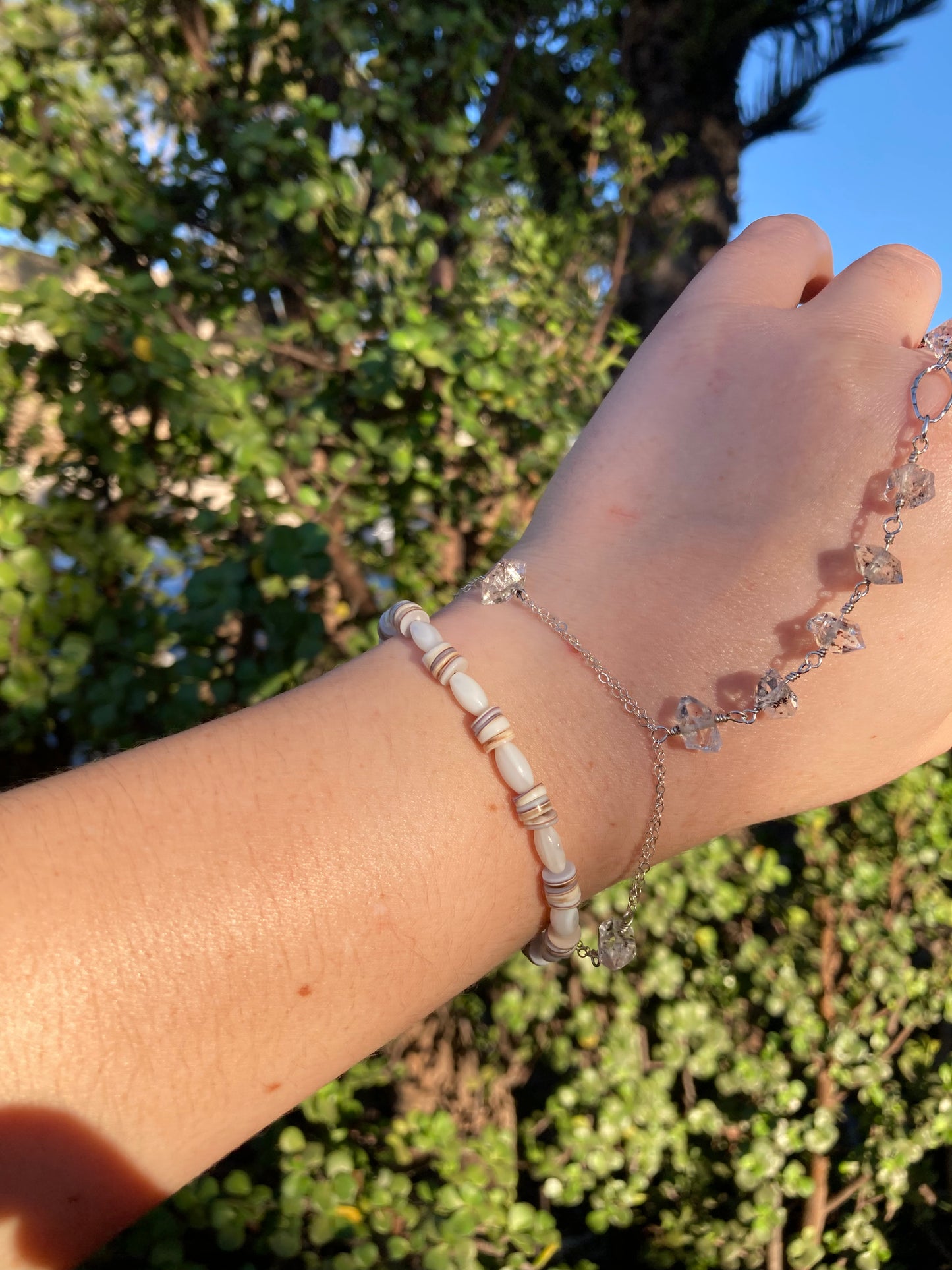 Mother-of-Pearl & Shell Sterling Silver Beaded Bracelet – One of a Kind