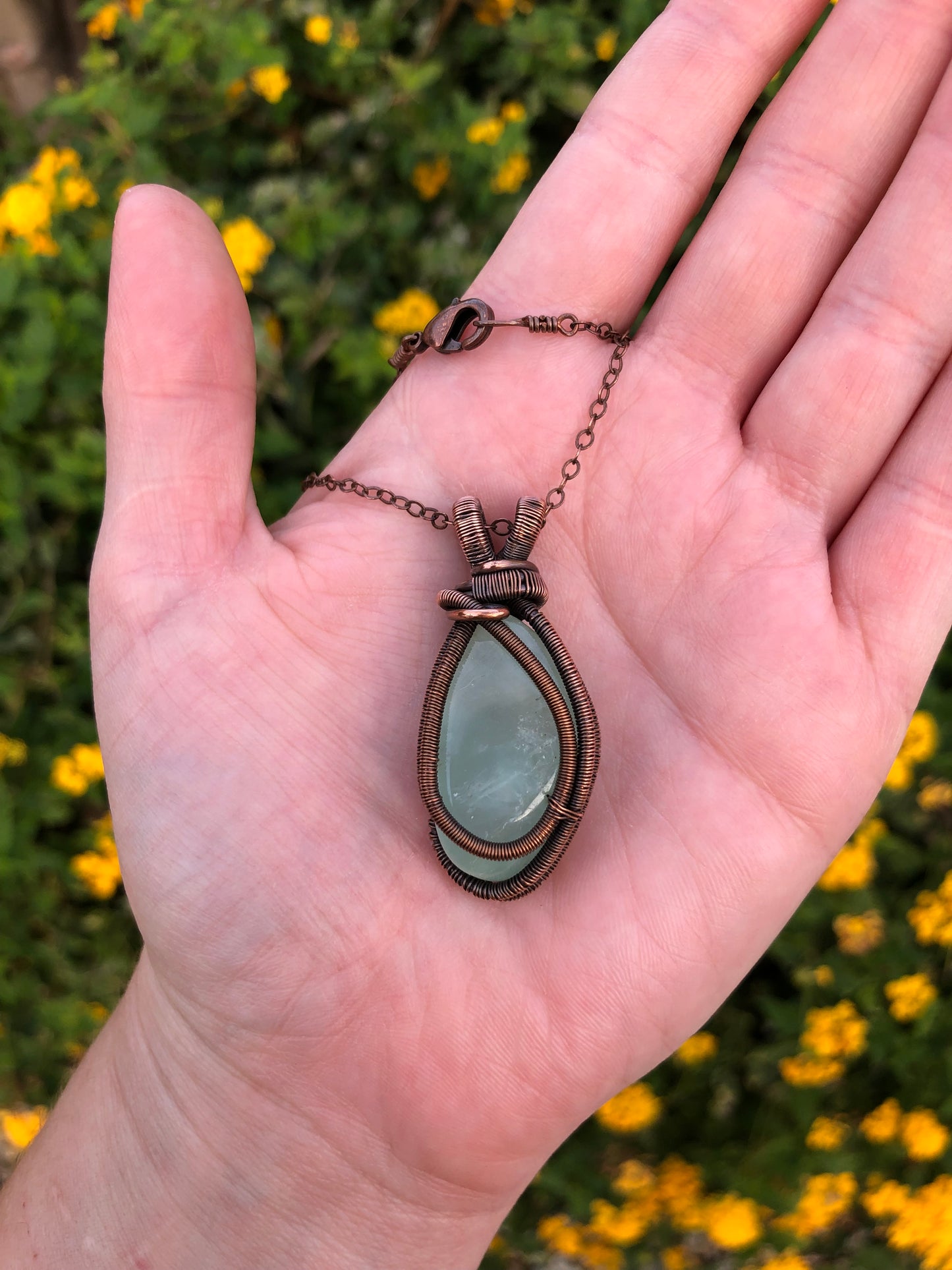 Prehnite Copper Wire-Wrapped Pendant
