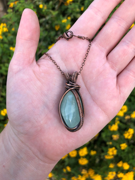 Prehnite Copper Wire-Wrapped Pendant