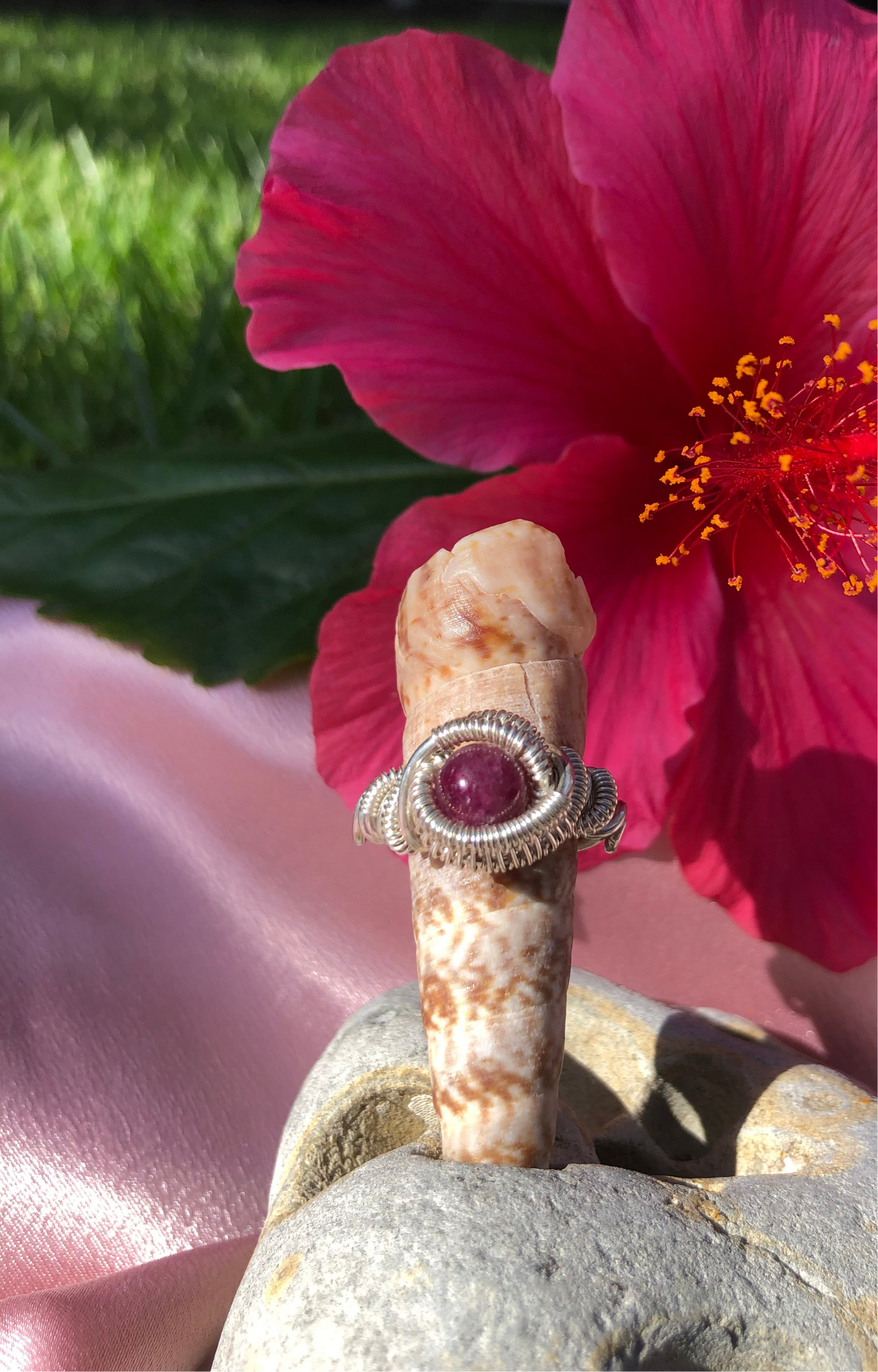 Elegant Pink Tourmaline Wire Wrapped Sterling Silver Ring - Size 6