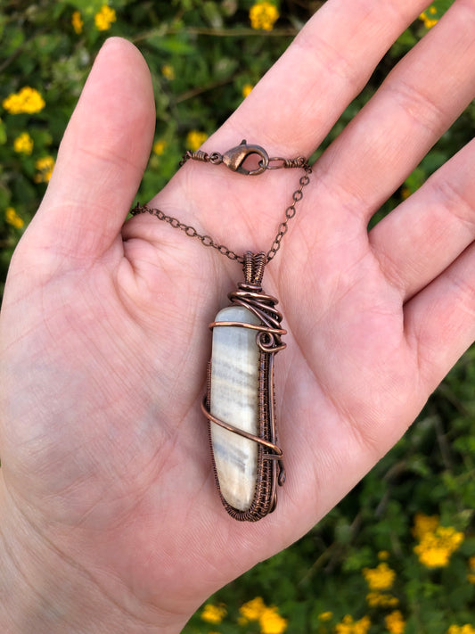 Peach Moonstone Copper Wire-Wrapped Pendant