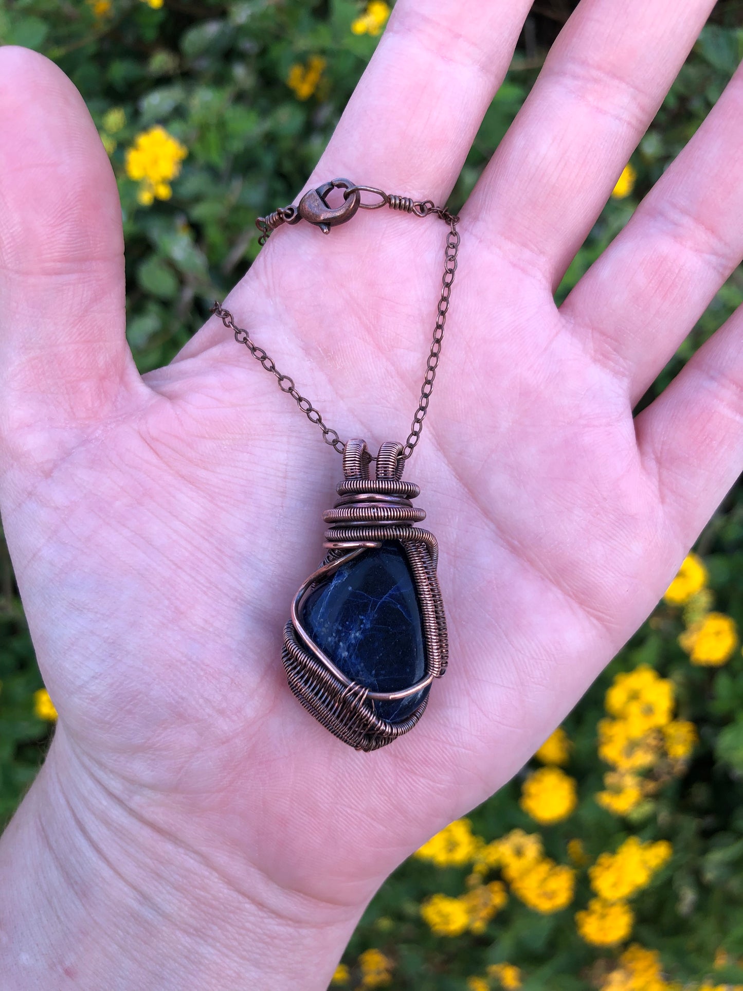 Sodalite Copper Wire-Wrapped Pendant