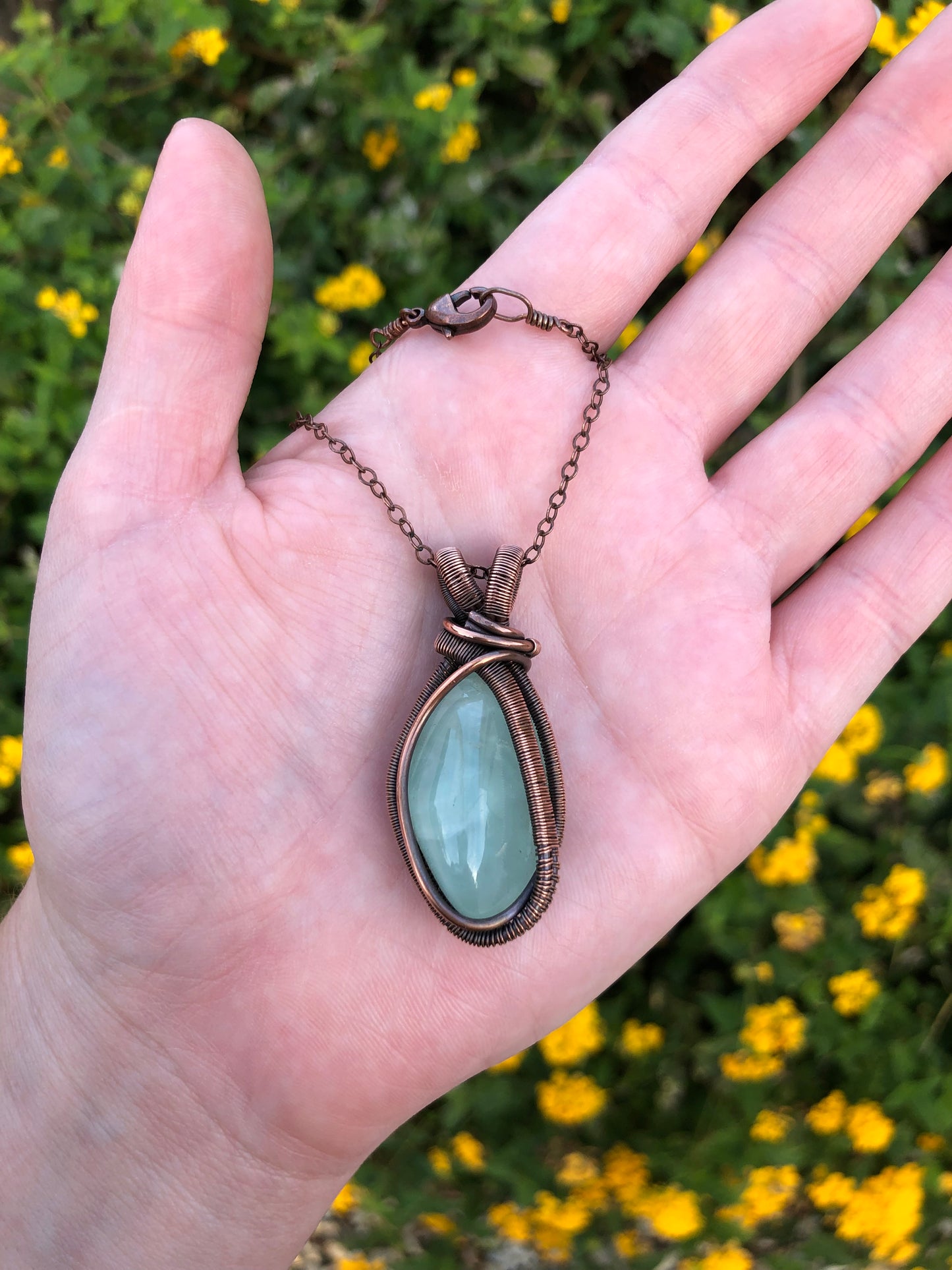 Prehnite Copper Wire-Wrapped Pendant