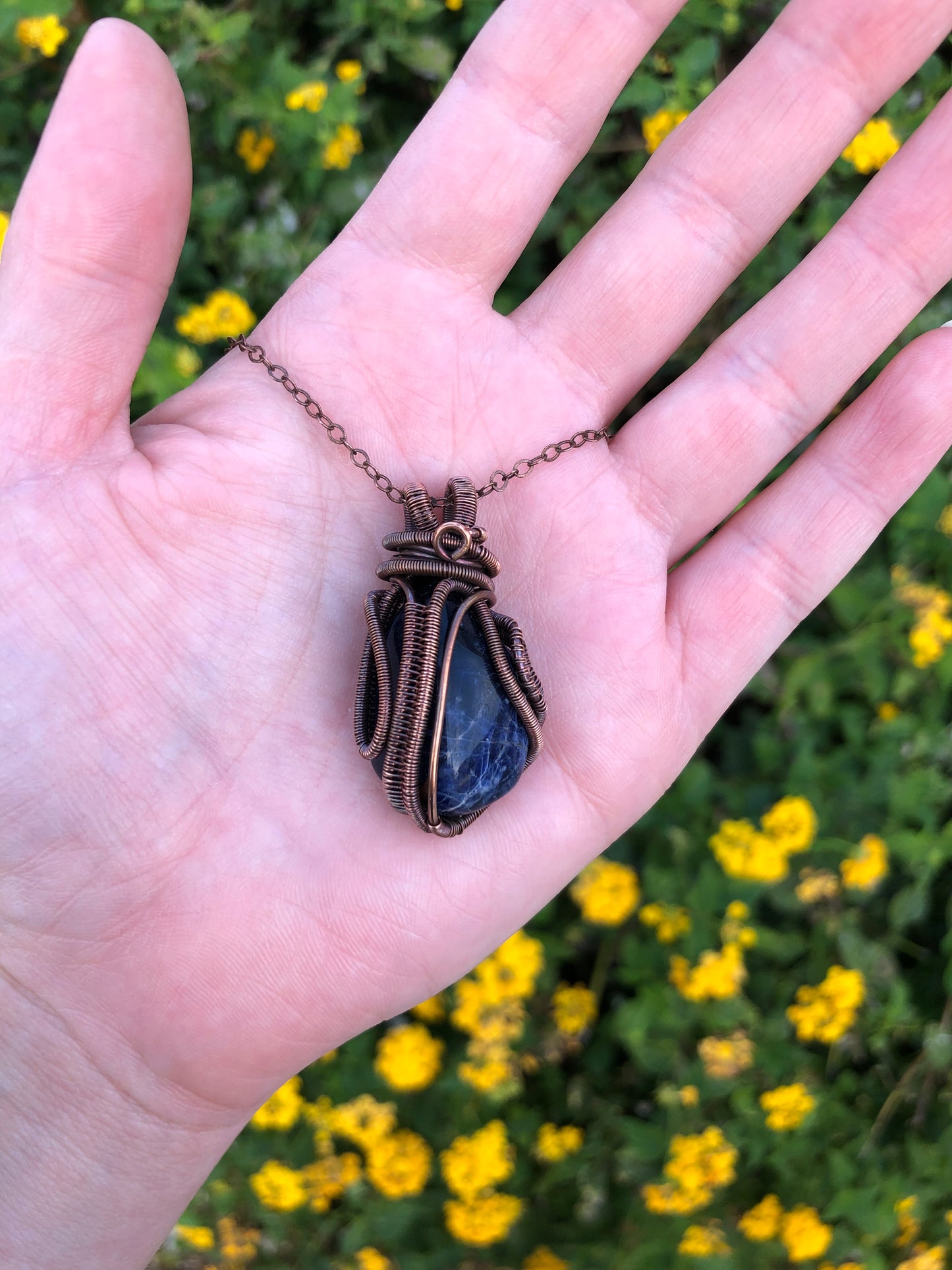 Sodalite Copper Wire-Wrapped Pendant