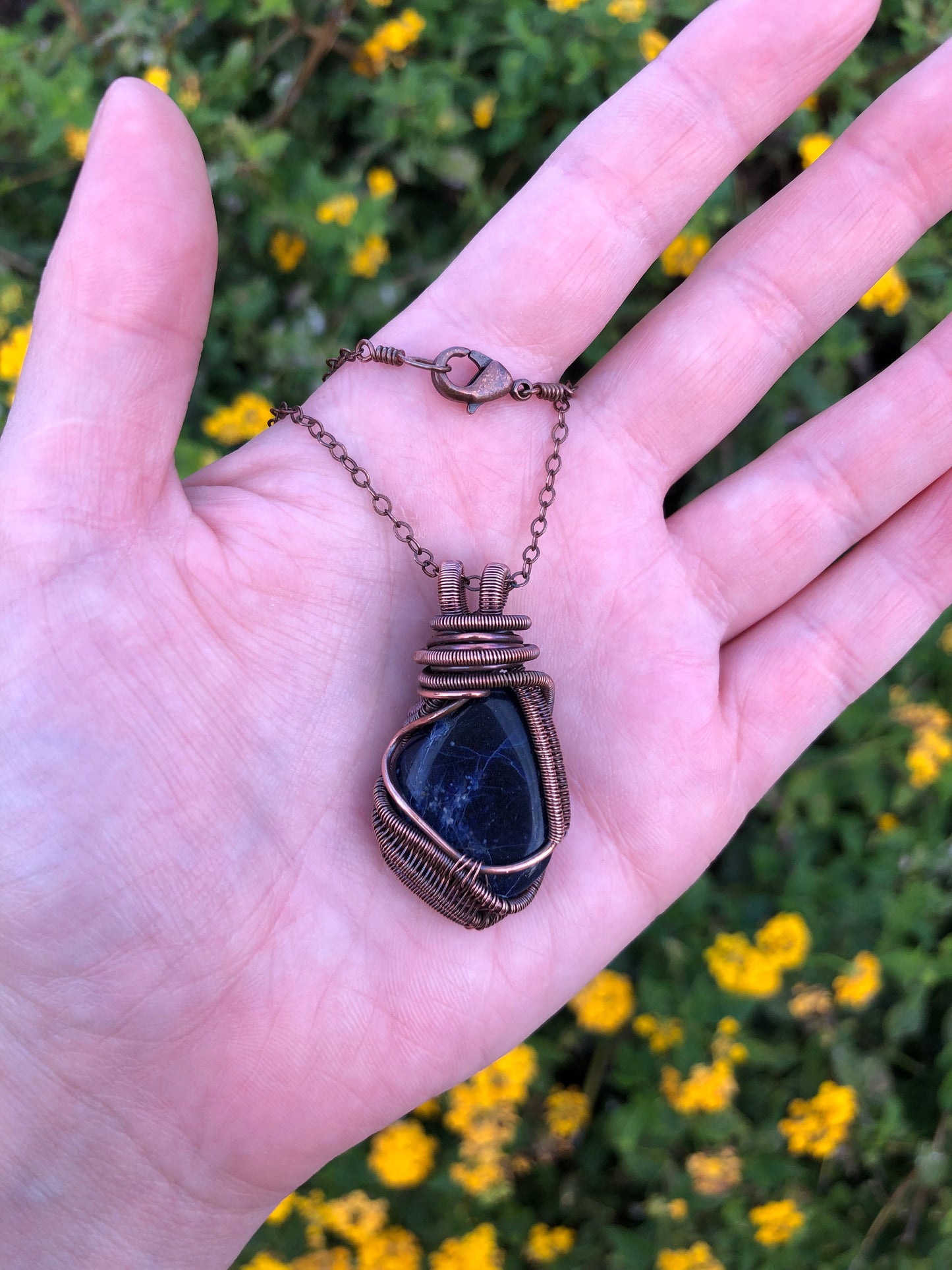 Sodalite Copper Wire-Wrapped Pendant