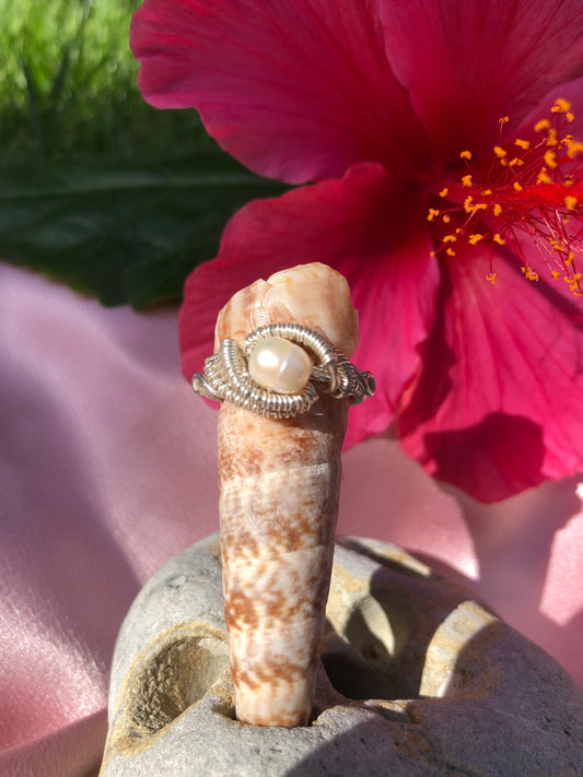 Charming Sterling Silver Wire Wrapped Pearl Ring - Size 8