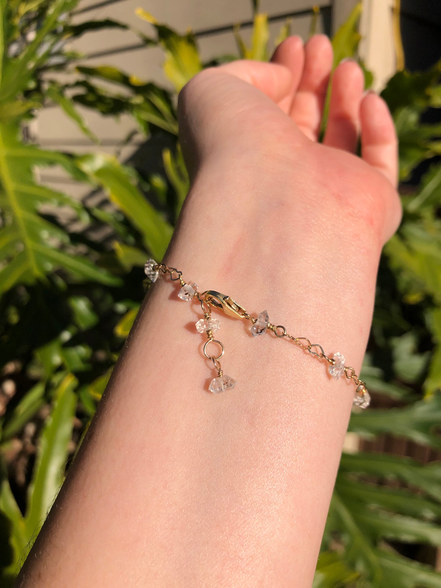 Herkimer Diamond Heart Chain Gold-Filled Wire Bracelet - 7 Inches