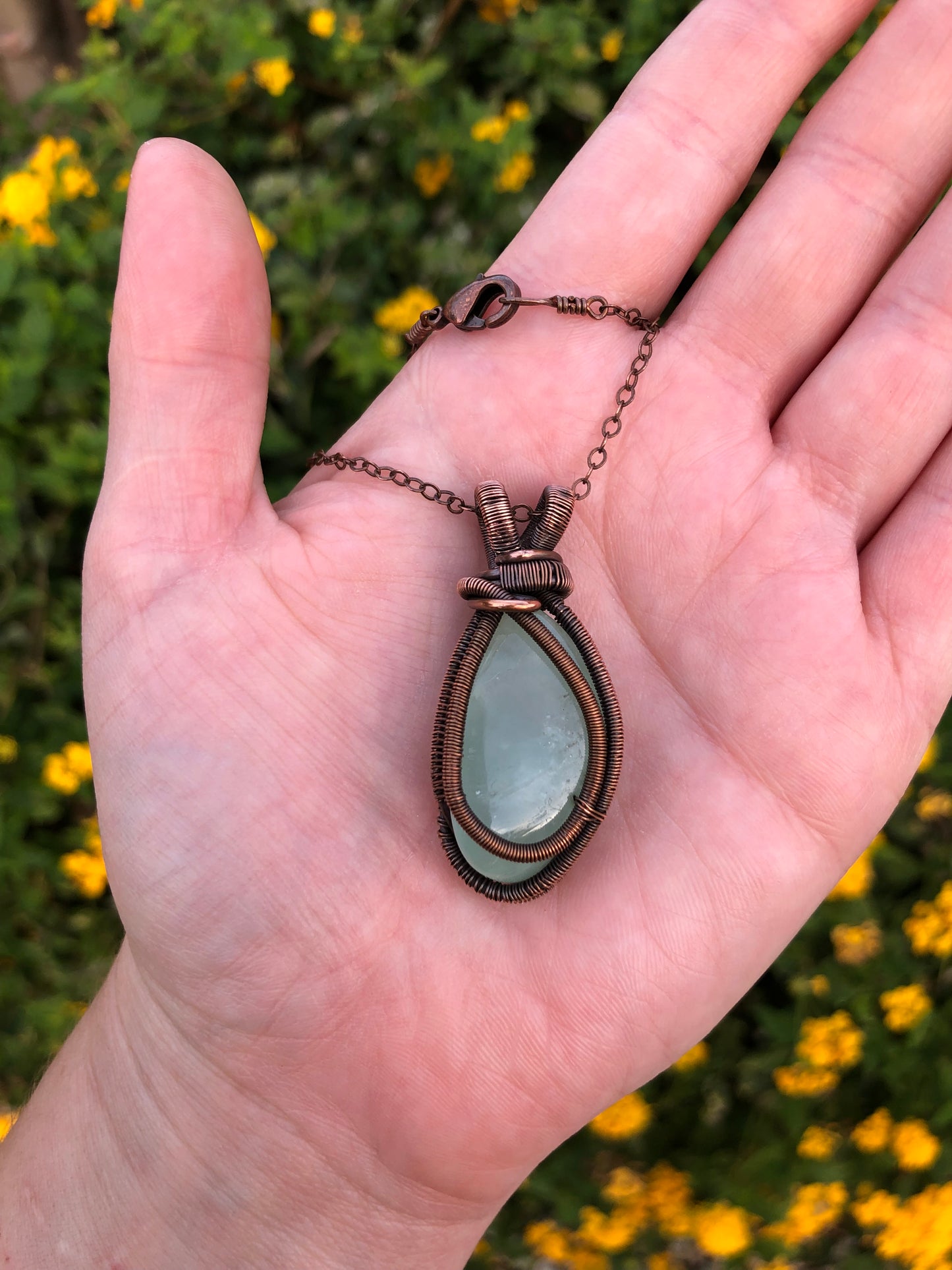 Prehnite Copper Wire-Wrapped Pendant