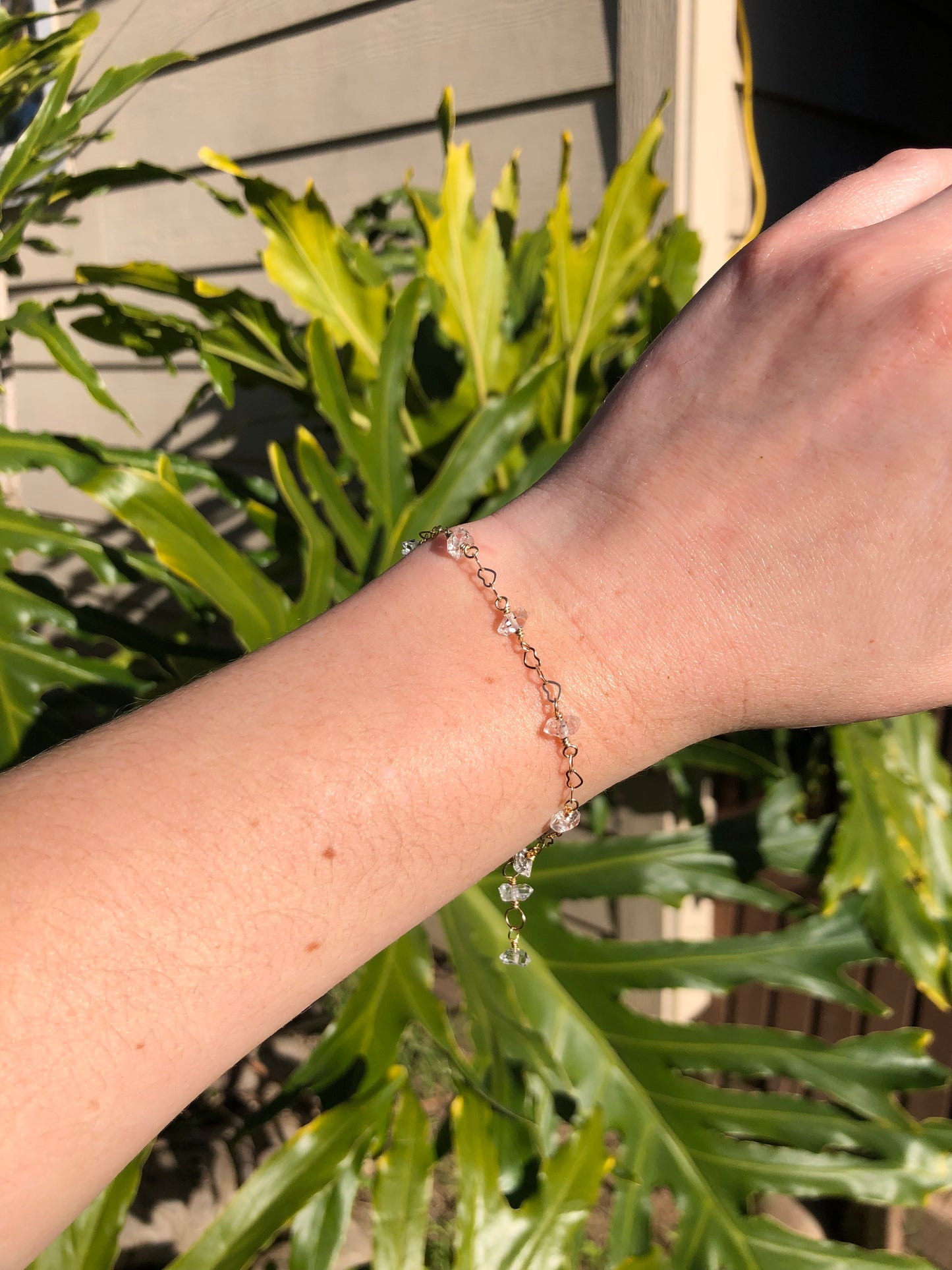 Herkimer Diamond Heart Chain Gold-Filled Wire Bracelet - 7 Inches
