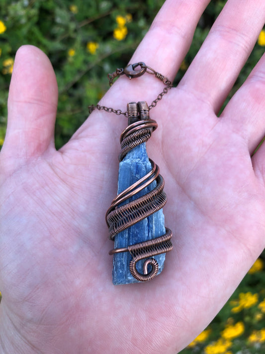 Kyanite Copper Wire-Wrapped Pendant