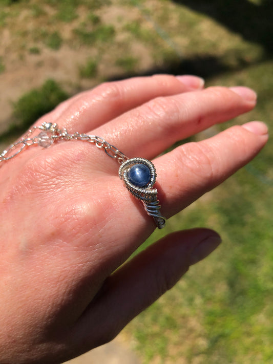 Blue Kyanite Sterling Silver Wire Wrapped Ring - Size 7