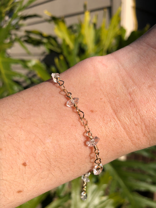 Herkimer Diamond Heart Chain Gold-Filled Wire Bracelet - 7 Inches
