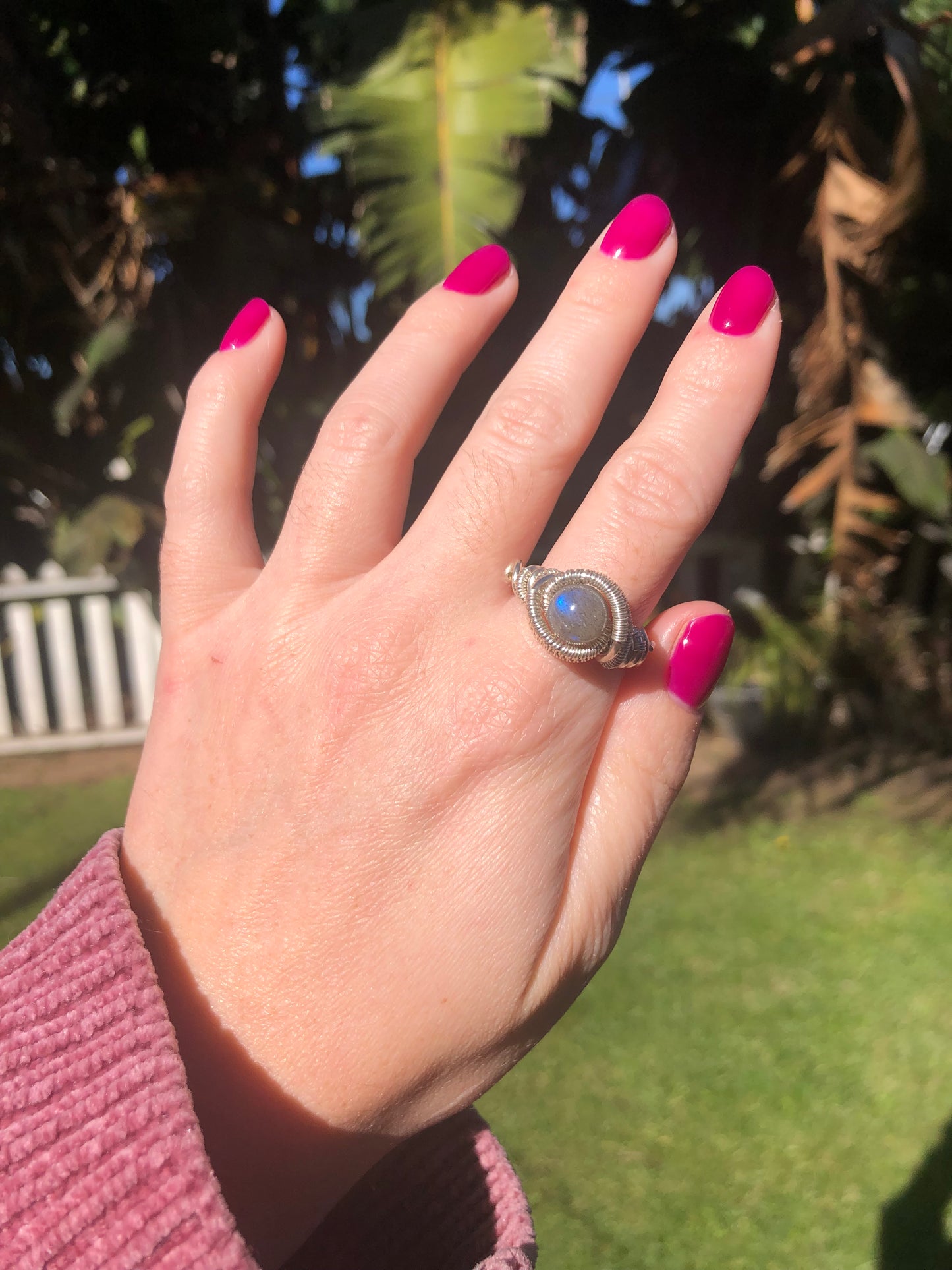 Mystical Labradorite Sterling Silver Wire Wrapped Ring - Size 7
