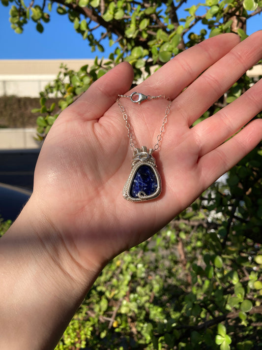 Sterling Silver Sodalite Wire Wrapped Pendant - One Of A Kind