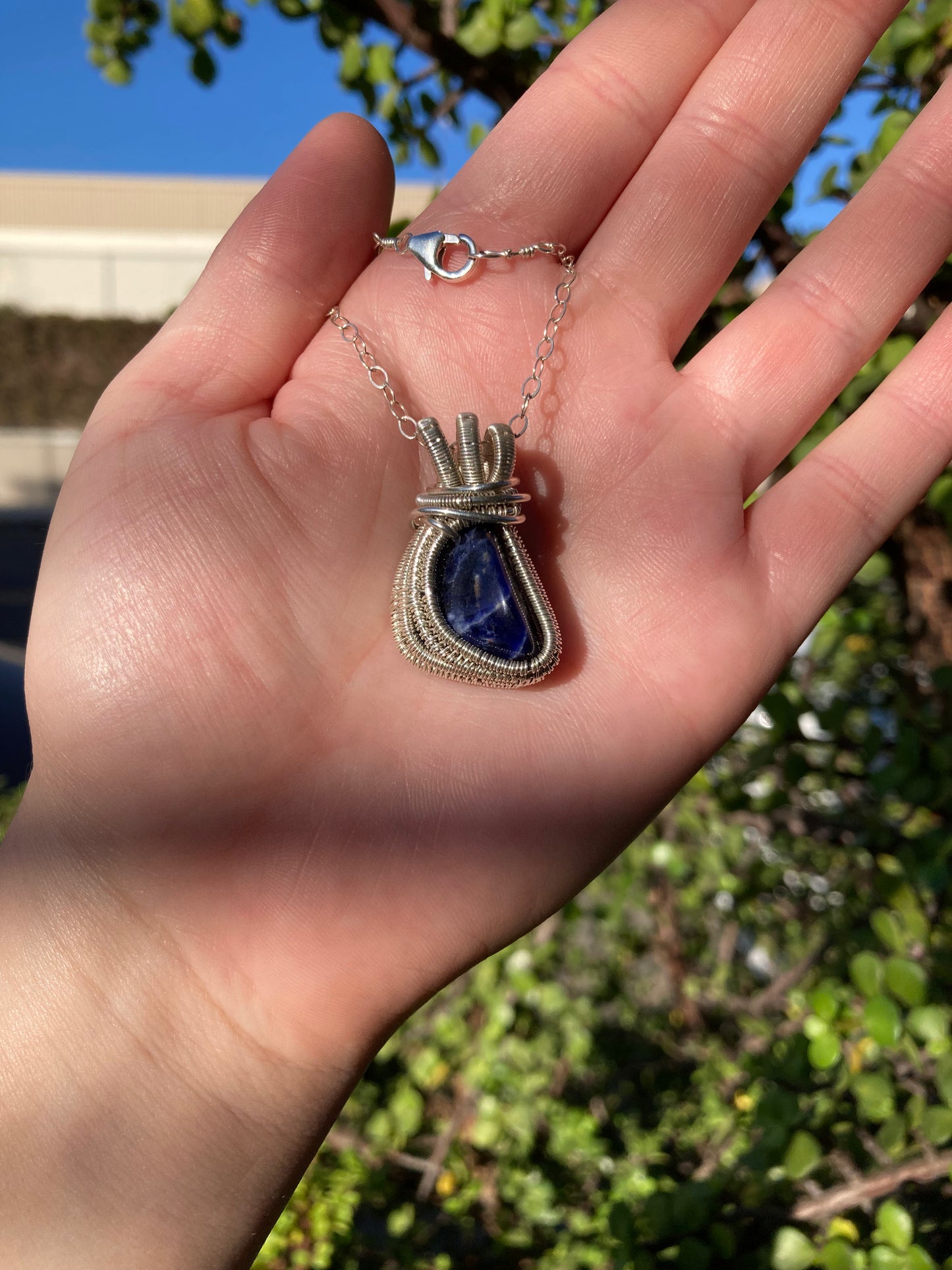 Sterling Silver Sodalite Wire Wrapped Pendant - One Of A Kind