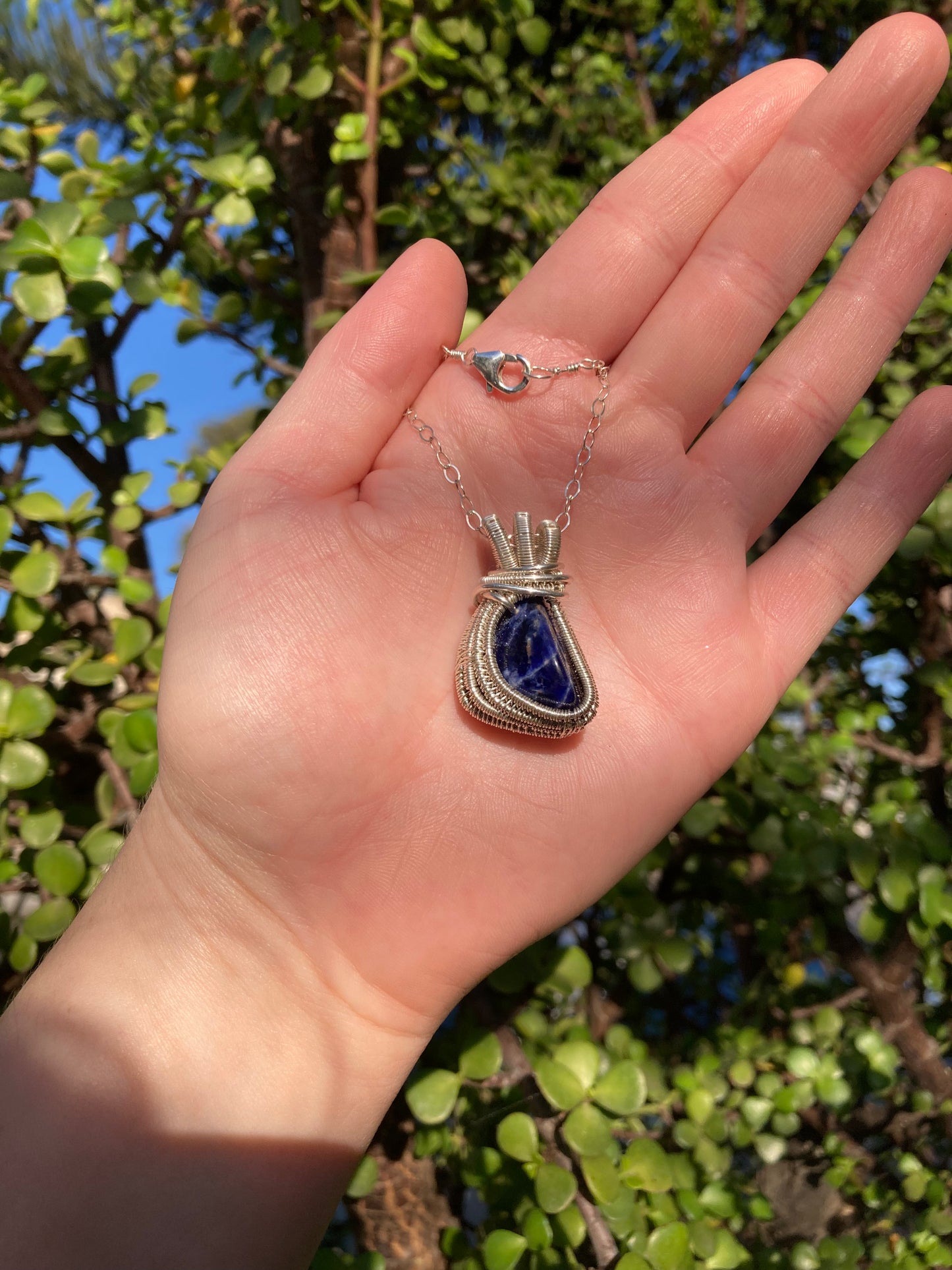 Sterling Silver Sodalite Wire Wrapped Pendant - One Of A Kind