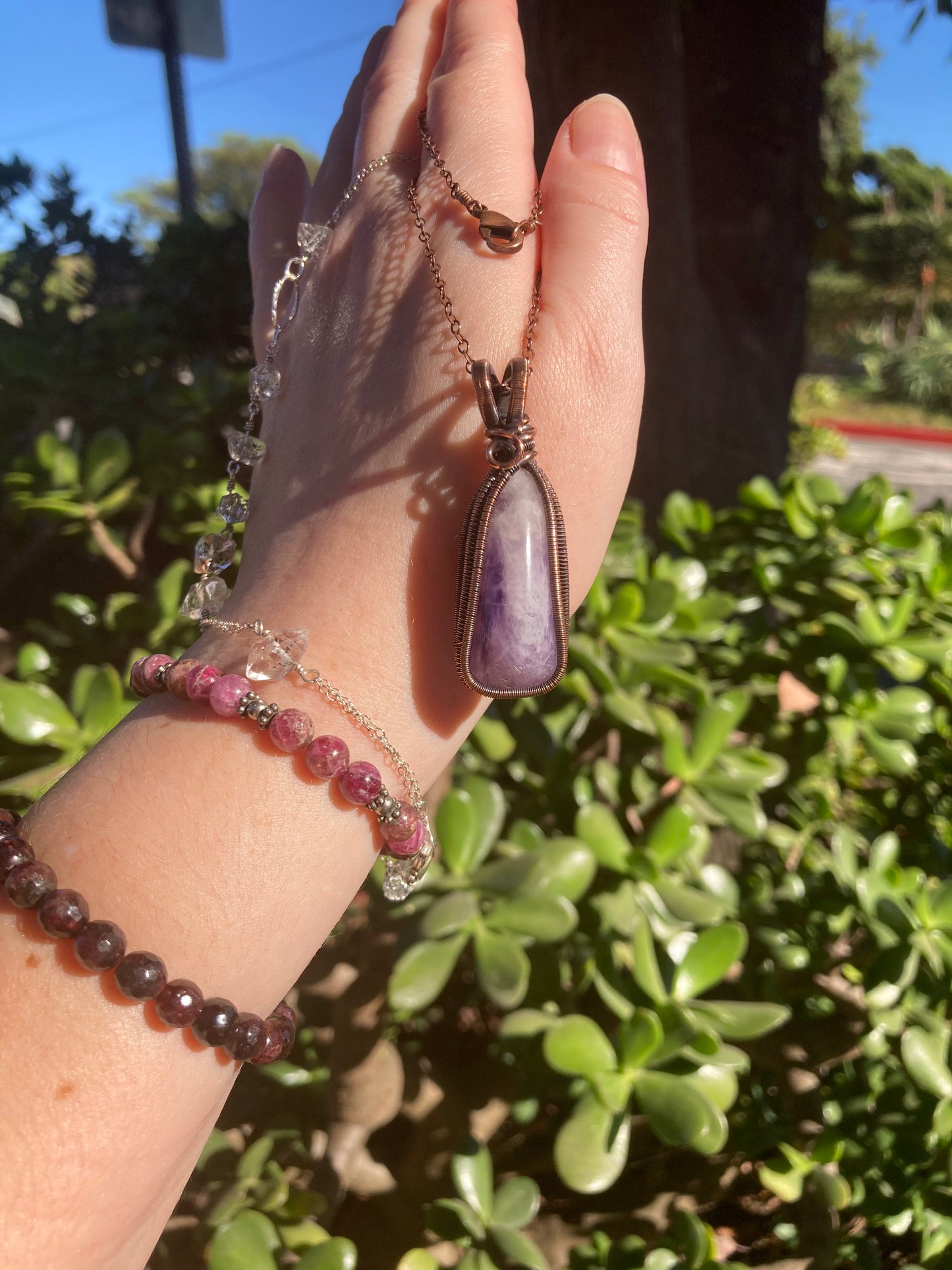 One-of-a-Kind Amethyst Copper Wire-Wrapped Pendant