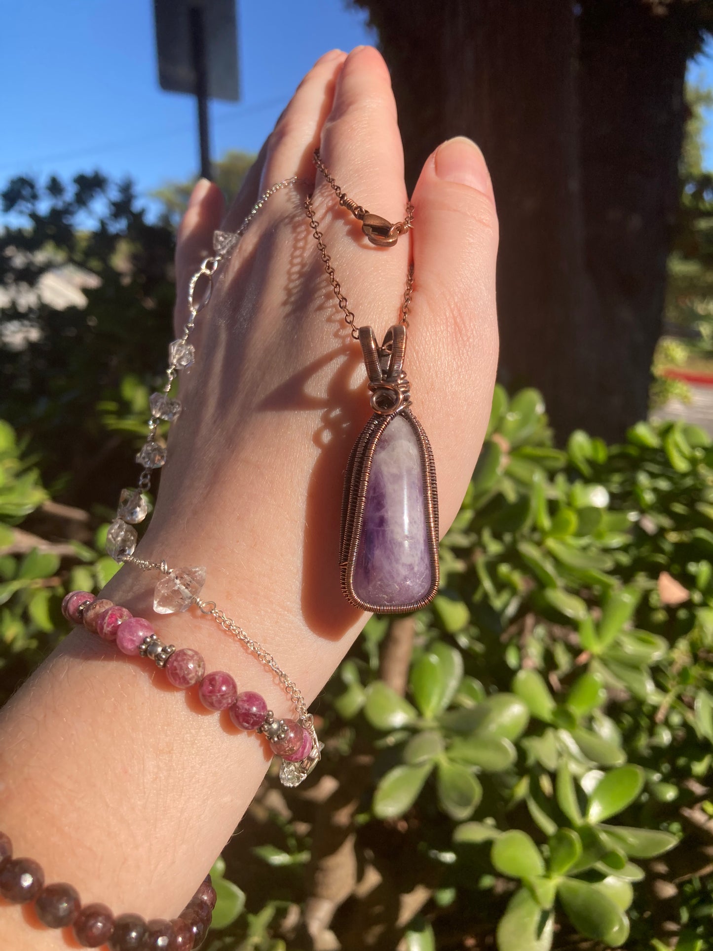 One-of-a-Kind Amethyst Copper Wire-Wrapped Pendant