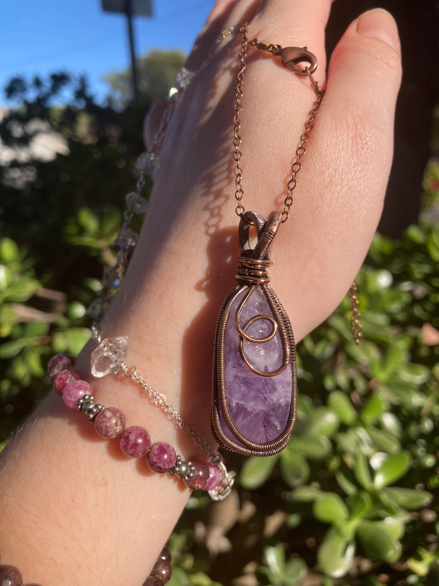 One-of-a-Kind Amethyst Copper Wire-Wrapped Pendant