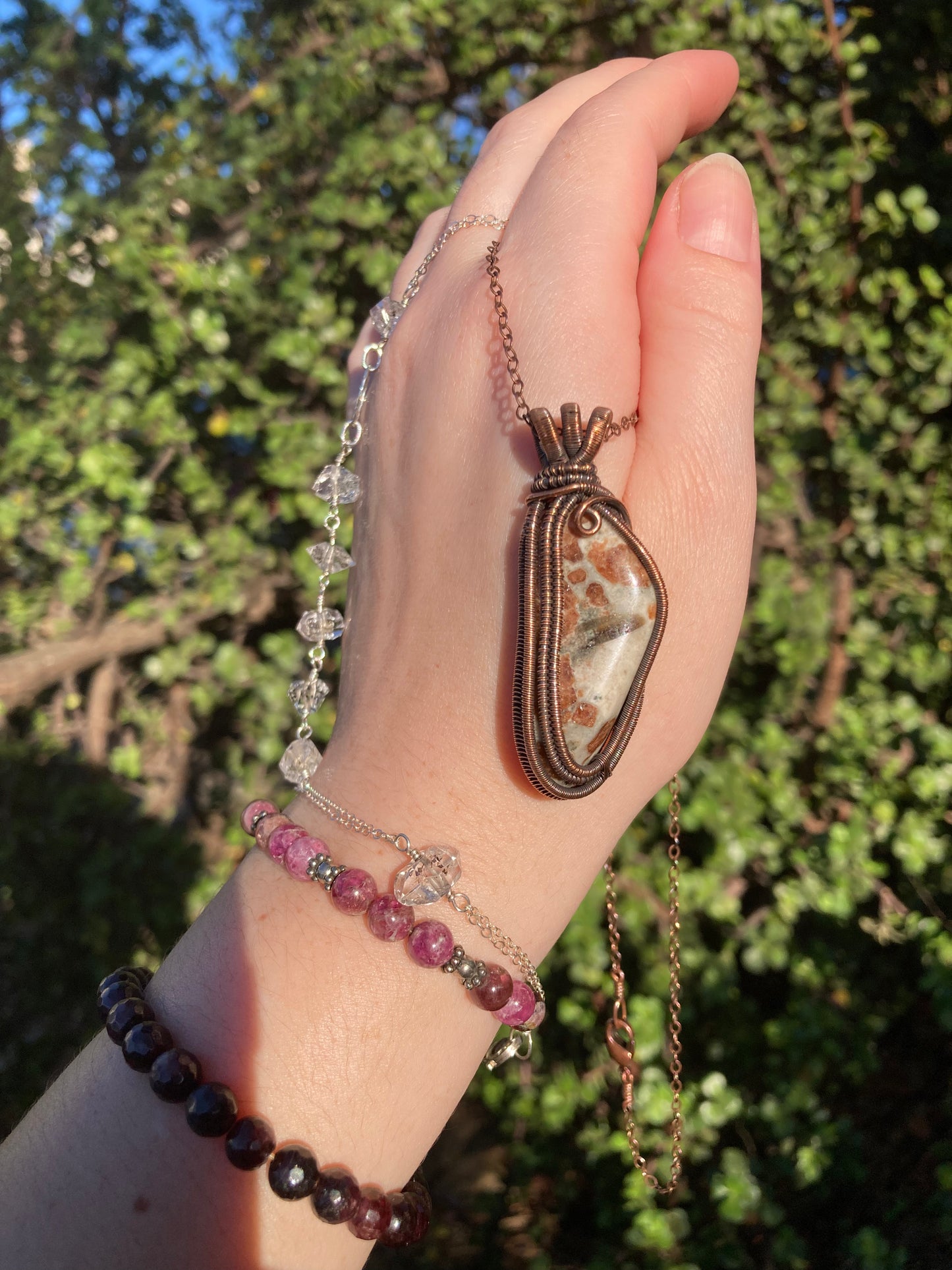 One-of-a-Kind Grossular Garnet in Matrix Copper Wire-Wrapped Pendant