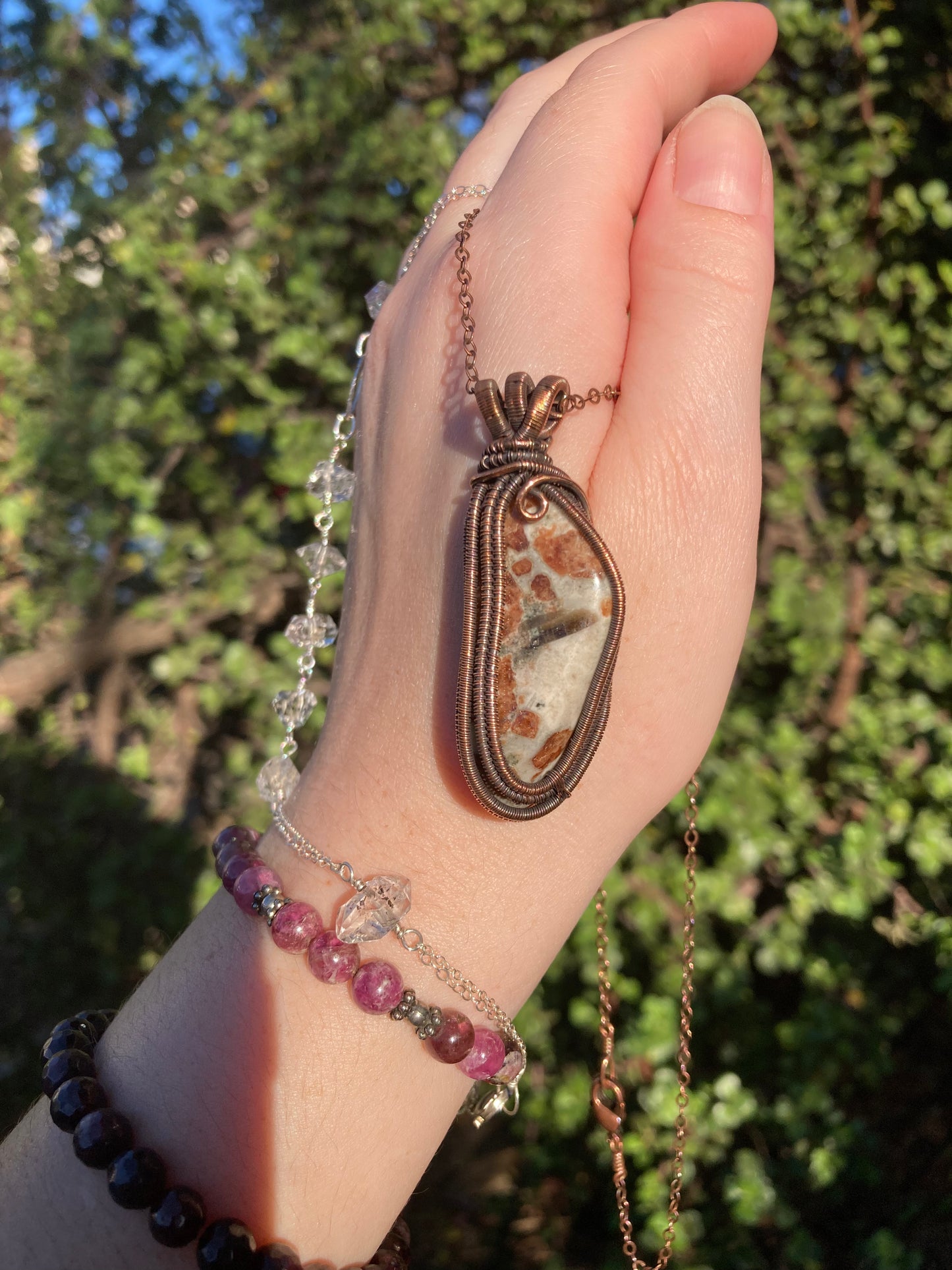 One-of-a-Kind Grossular Garnet in Matrix Copper Wire-Wrapped Pendant