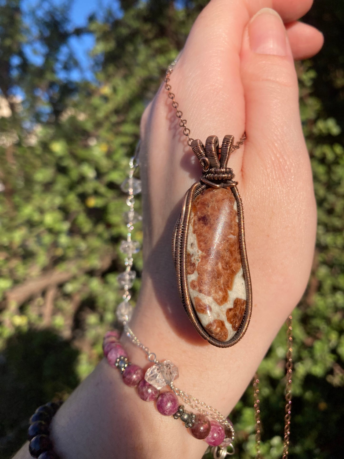 One-of-a-Kind Grossular Garnet in Matrix Copper Wire-Wrapped Pendant