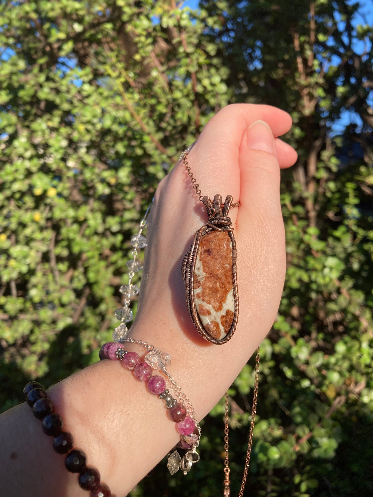 One-of-a-Kind Grossular Garnet in Matrix Copper Wire-Wrapped Pendant