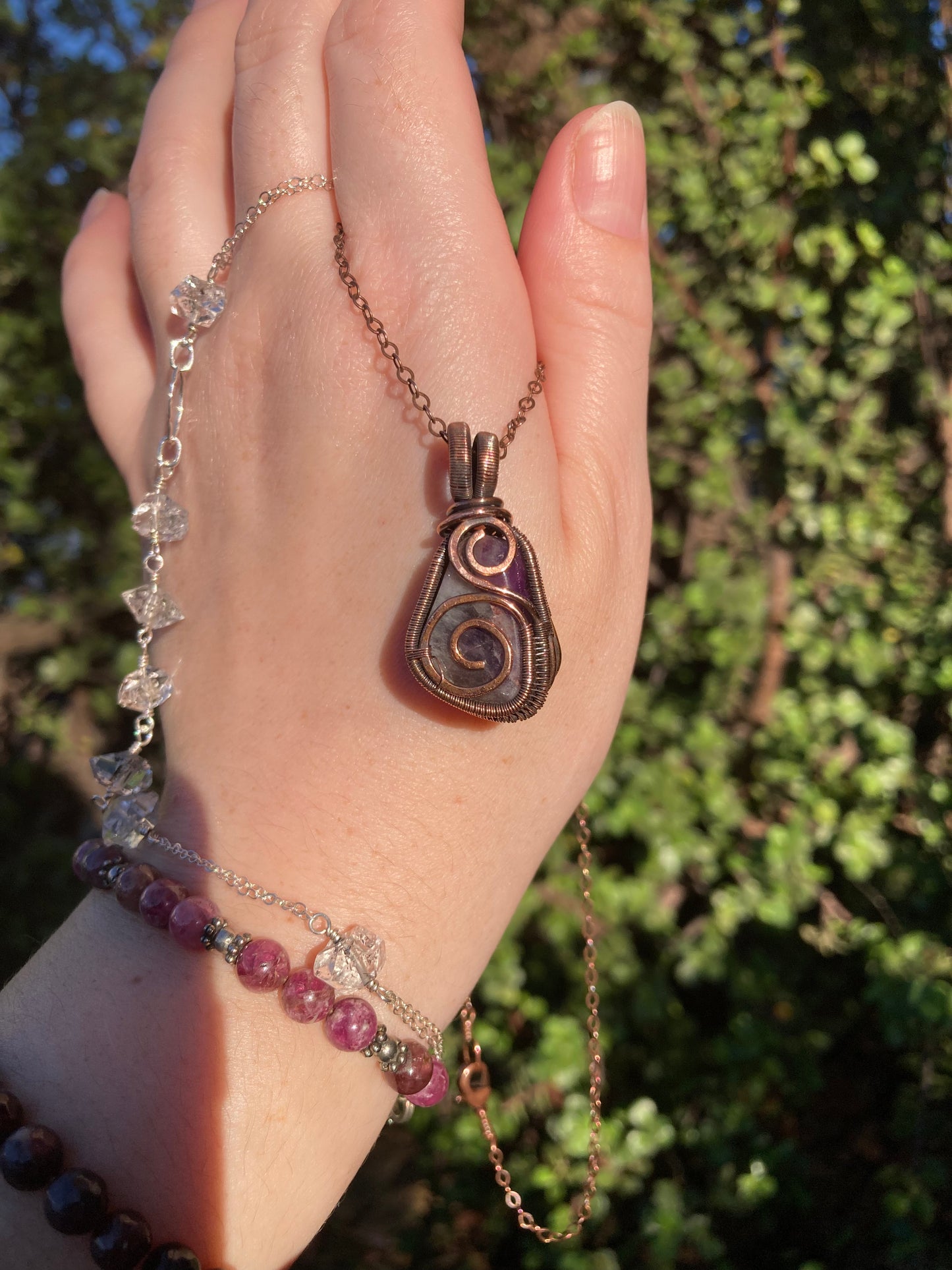 One-of-a-Kind Amethyst Copper Wire-Wrapped Pendant
