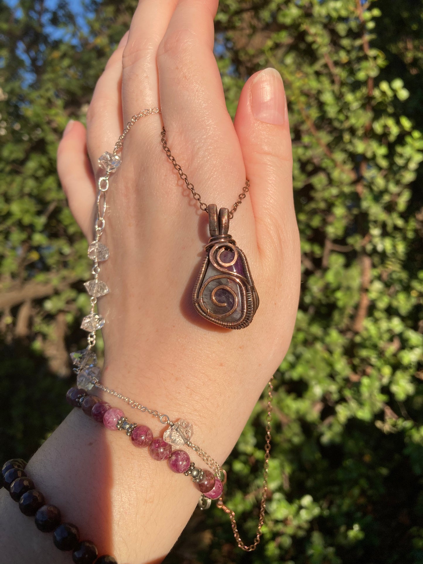 One-of-a-Kind Amethyst Copper Wire-Wrapped Pendant