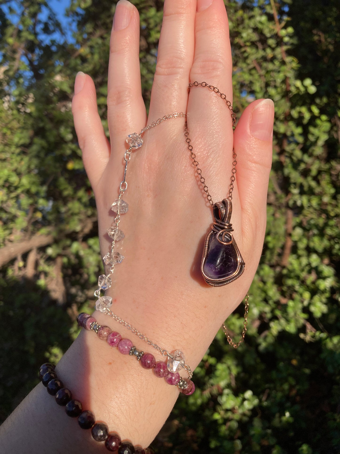 One-of-a-Kind Amethyst Copper Wire-Wrapped Pendant