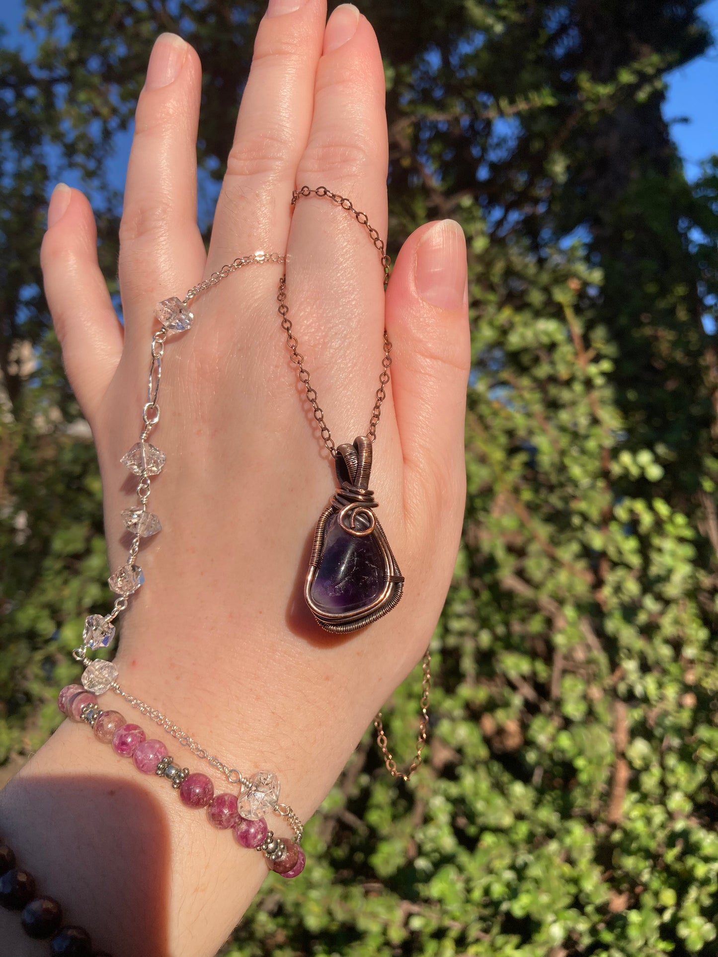 One-of-a-Kind Amethyst Copper Wire-Wrapped Pendant