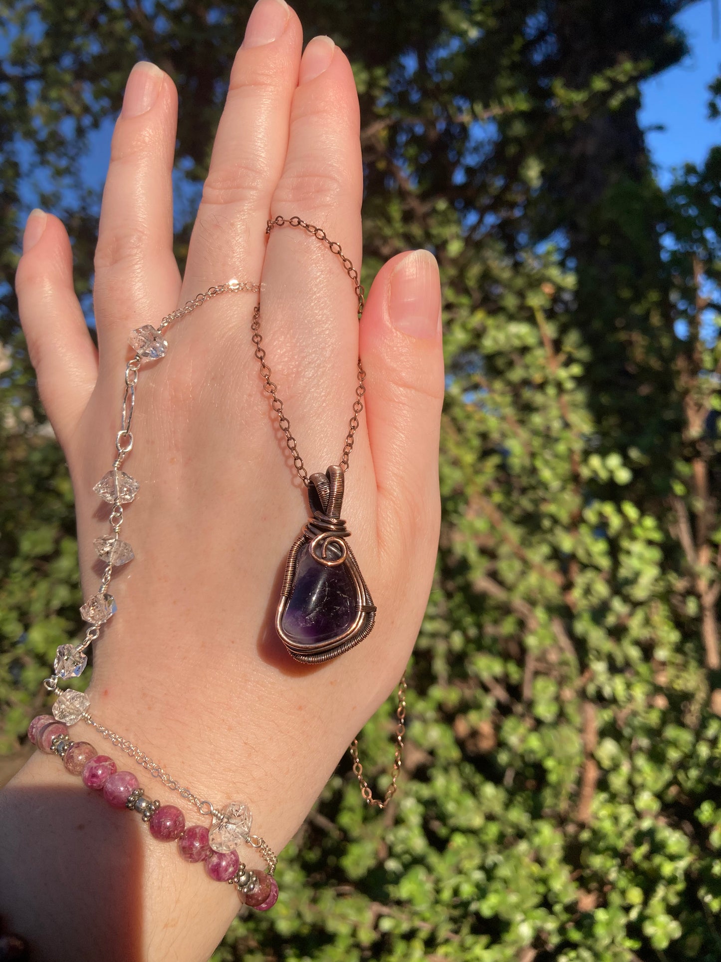 One-of-a-Kind Amethyst Copper Wire-Wrapped Pendant