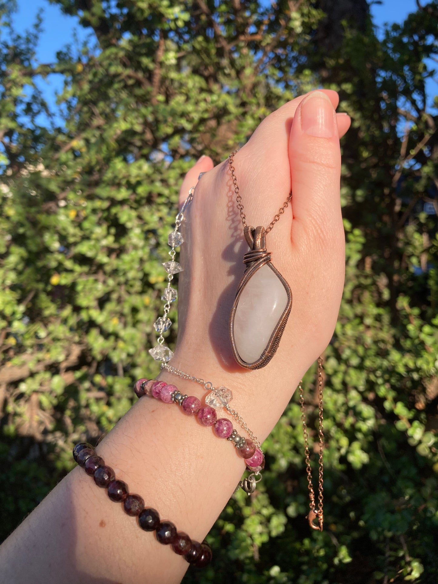 One-of-a-Kind Rose Quartz Copper Wire-Wrapped Pendant