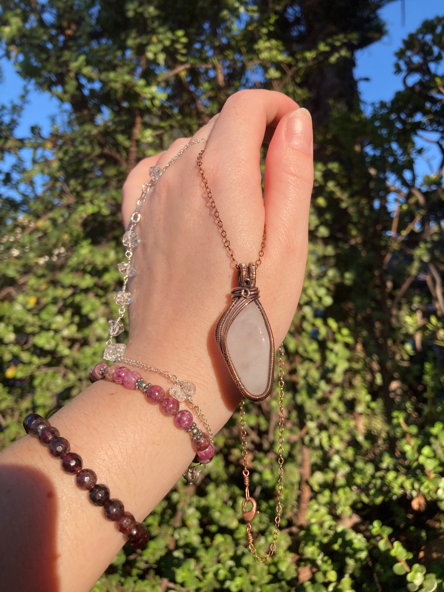 One-of-a-Kind Rose Quartz Copper Wire-Wrapped Pendant
