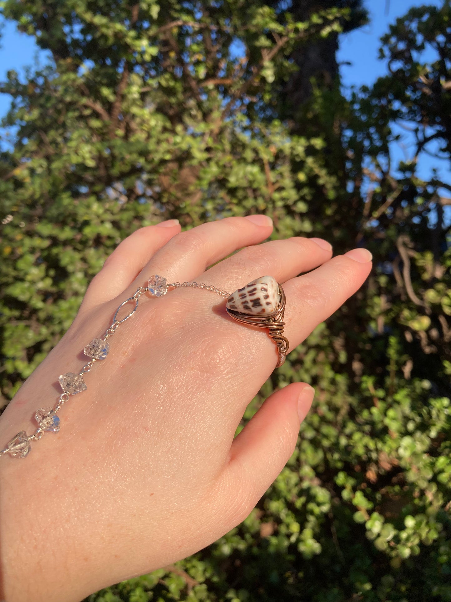 Hebrew Cone Shell Copper Wire-Wrapped Ring | One-of-a-Kind Handmade Beach Jewelry