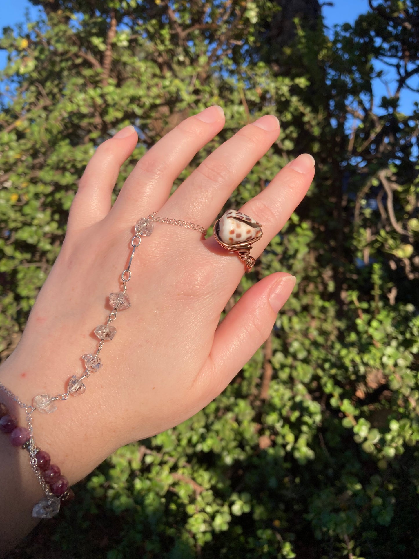 Hebrew Cone Shell Copper Wire-Wrapped Ring | One-of-a-Kind Handmade Beach Jewelry