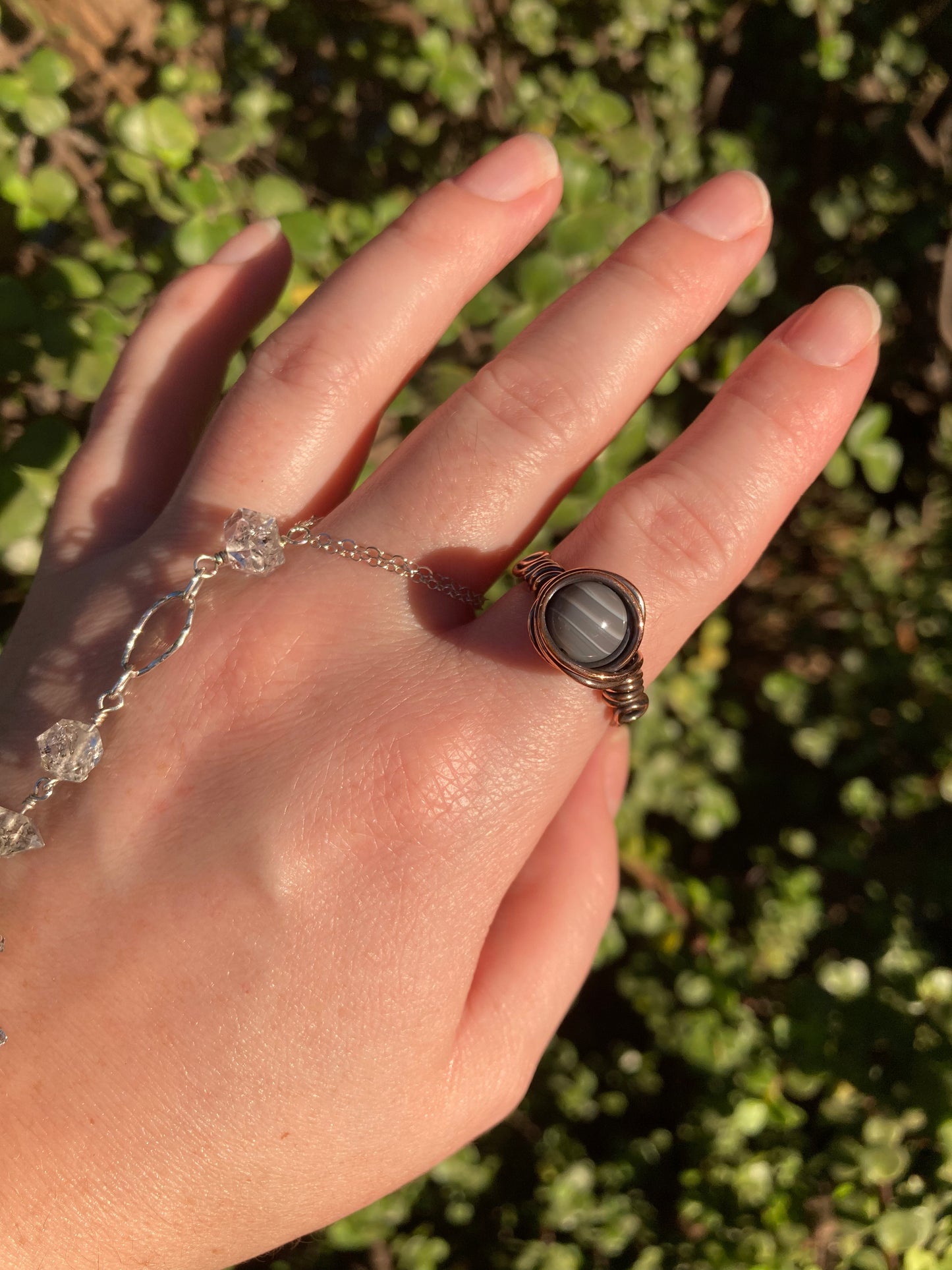 Botswana Agate Copper Wire-Wrapped Ring | One-of-a-Kind Handmade Gemstone Jewelry