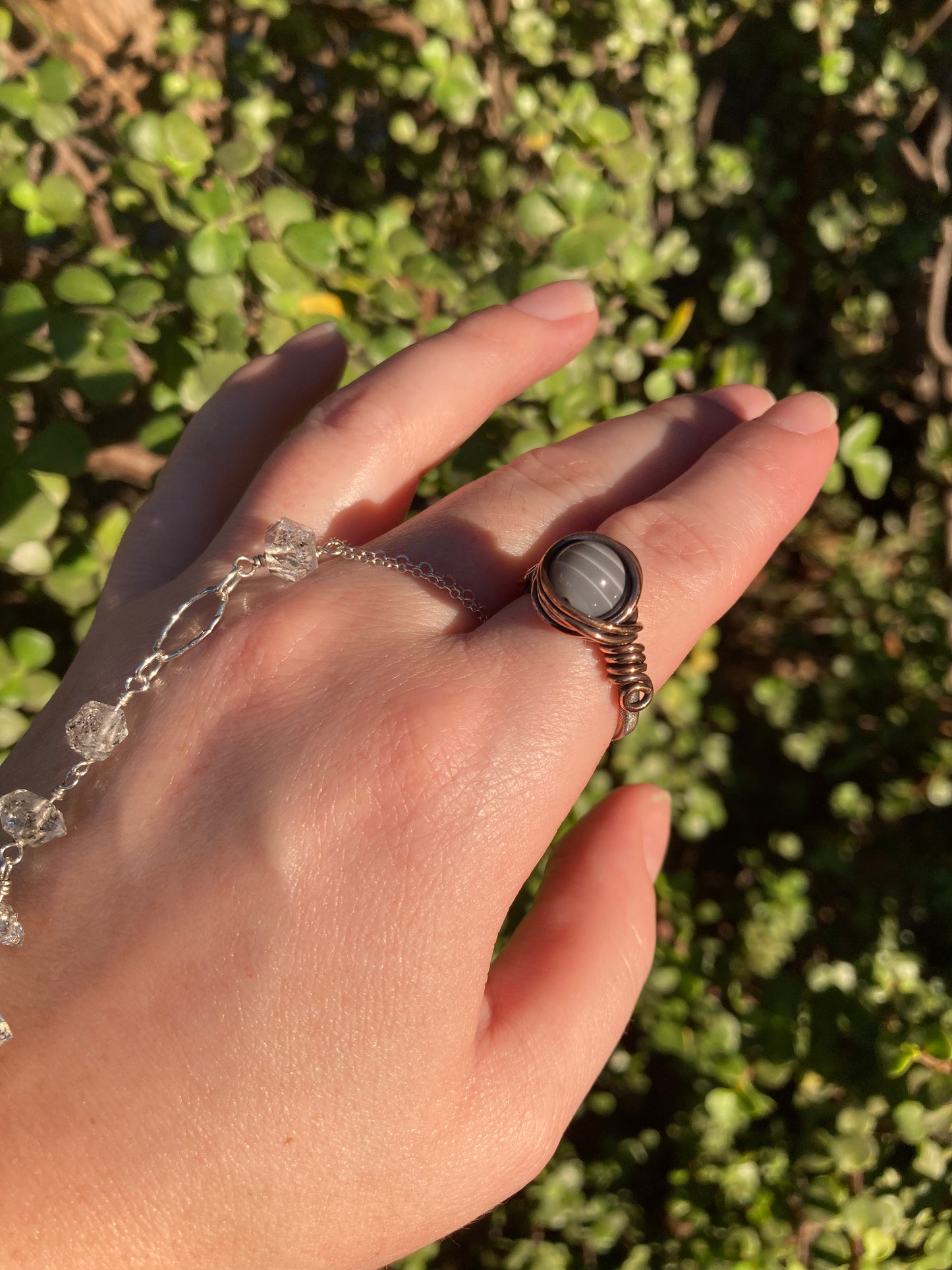 Botswana Agate Copper Wire-Wrapped Ring | One-of-a-Kind Handmade Gemstone Jewelry