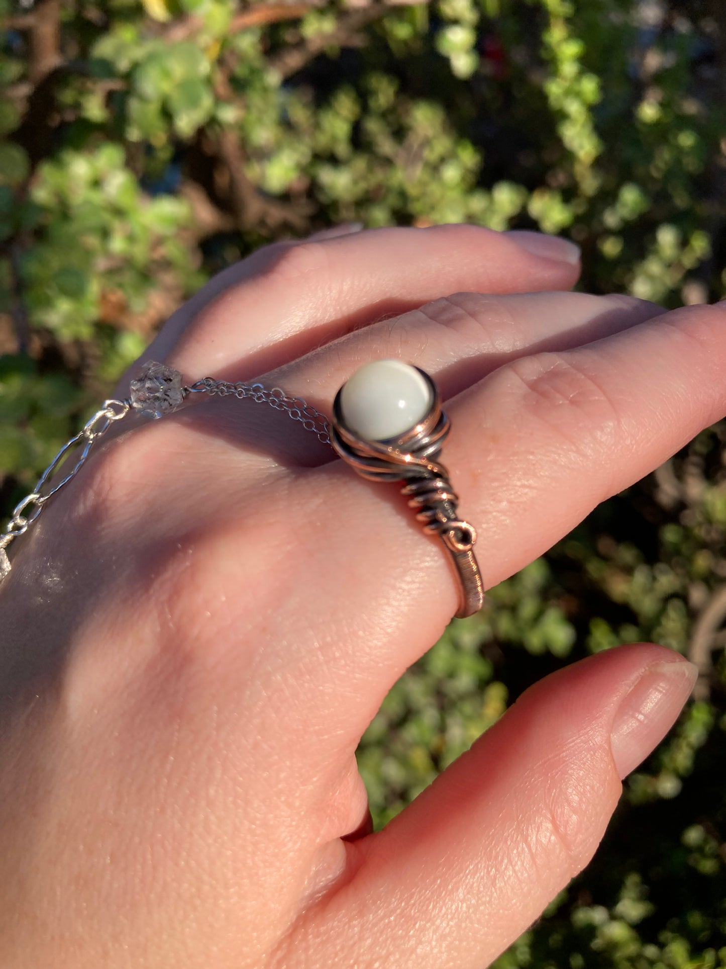 Mother of Pearl Copper Wire-Wrapped Ring | One-of-a-Kind Handmade Shell Jewelry