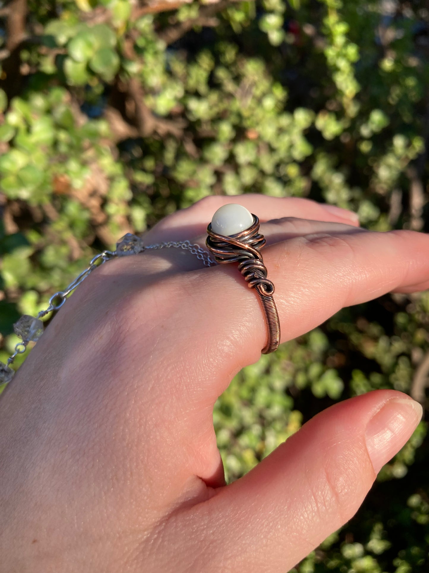 Mother of Pearl Copper Wire-Wrapped Ring | One-of-a-Kind Handmade Shell Jewelry