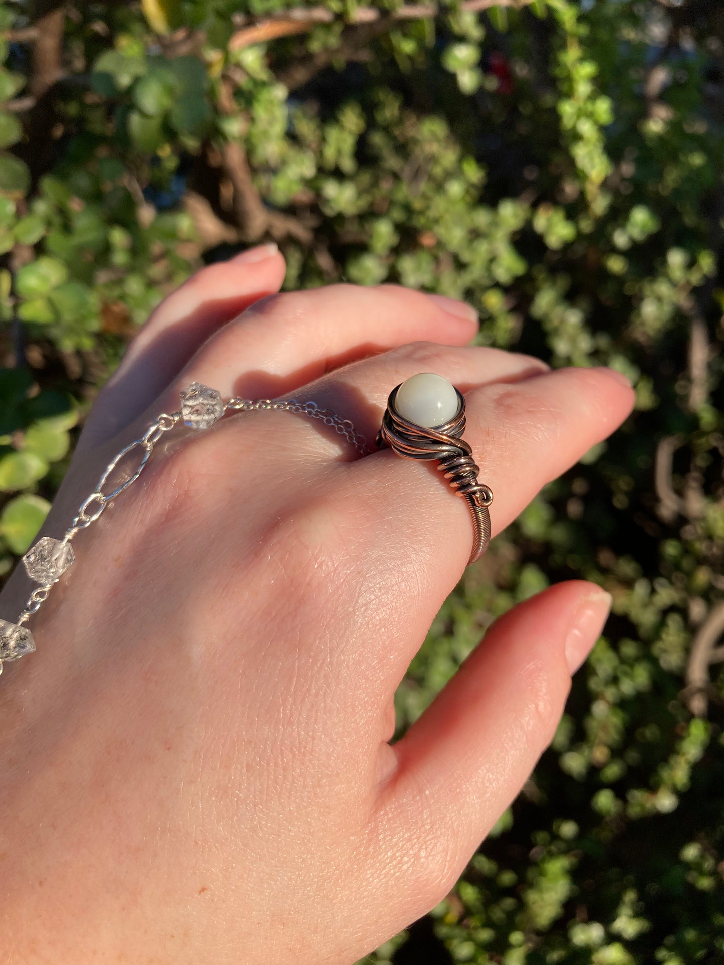 Mother of Pearl Copper Wire-Wrapped Ring | One-of-a-Kind Handmade Shell Jewelry