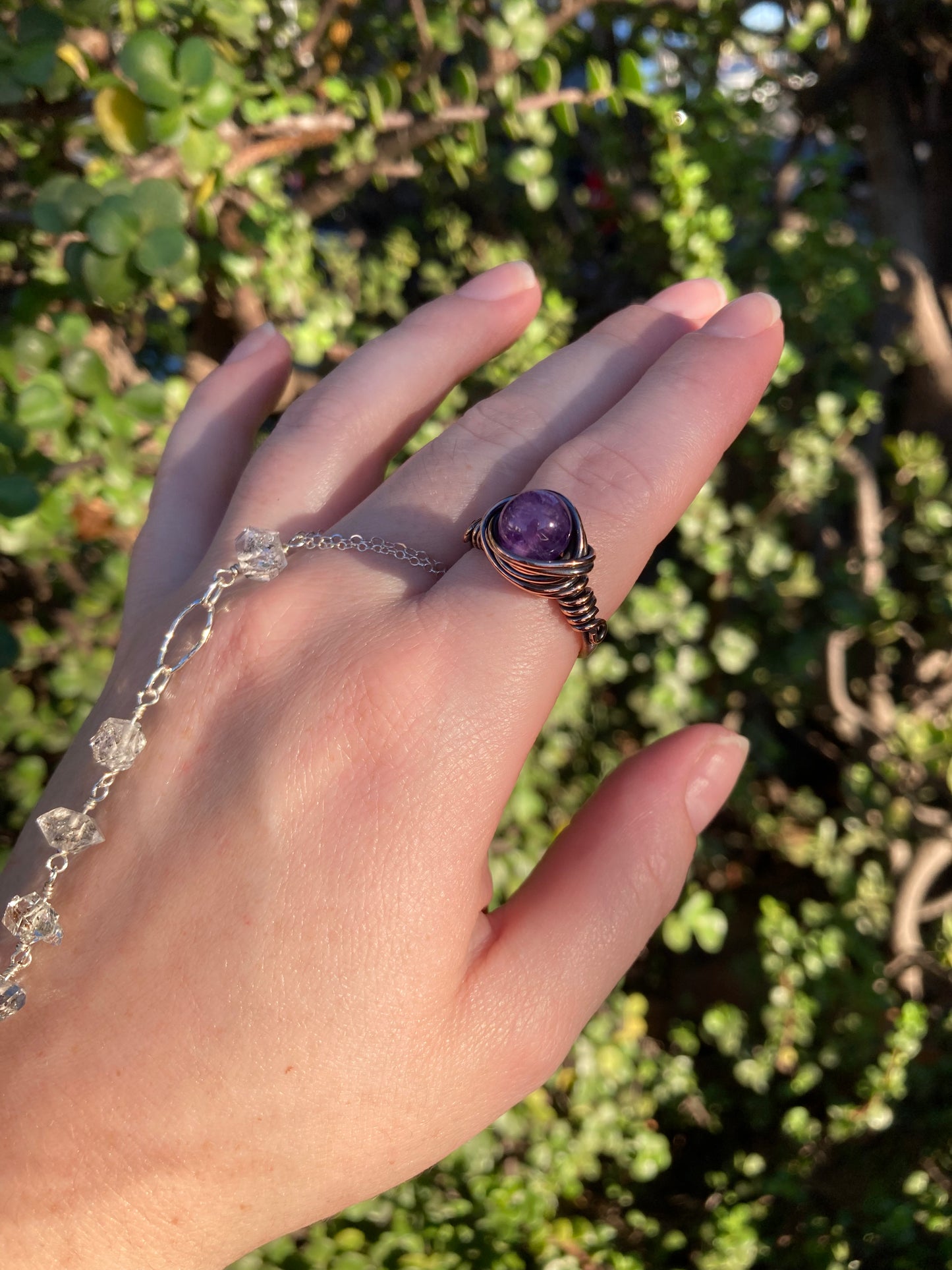 Amethyst Copper Wire-Wrapped Ring | Handmade Purple Gemstone Jewelry