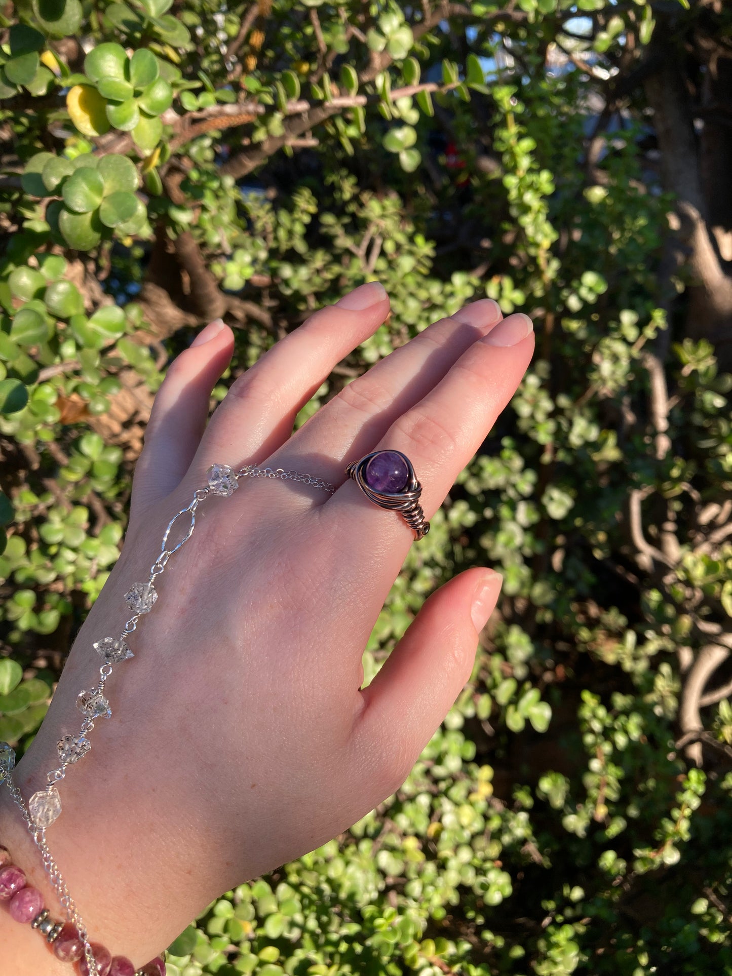 Amethyst Copper Wire-Wrapped Ring | Handmade Purple Gemstone Jewelry